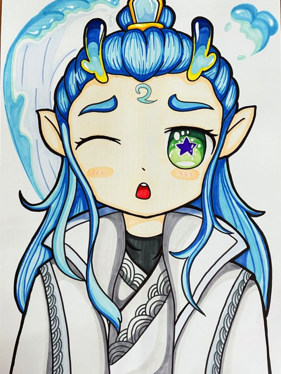 马克笔动漫敖丙 卡通动漫/哪吒/敖丙/q版动漫/马克笔动漫/儿童画/少儿