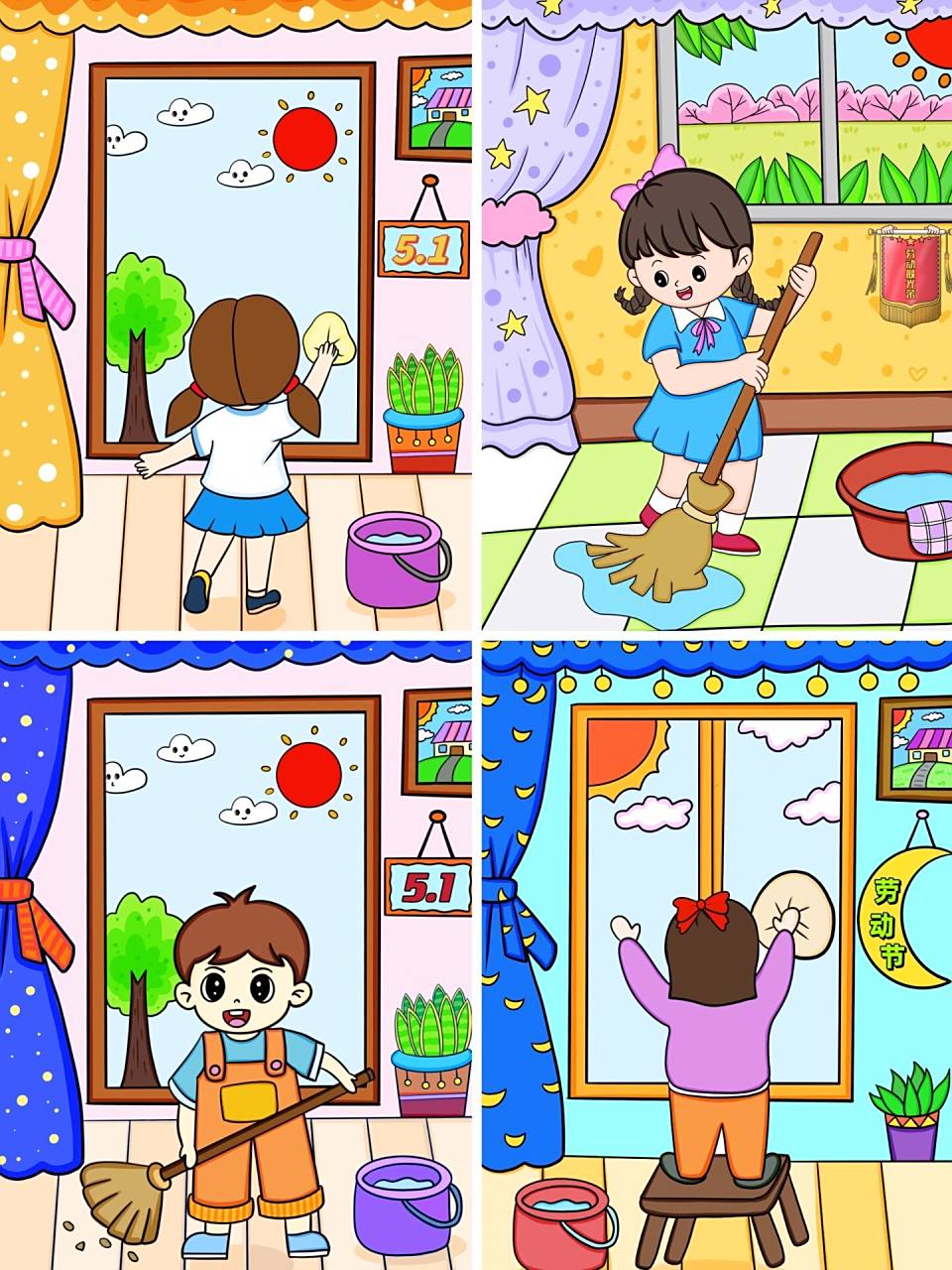 劳动节儿童画 我爱劳动 五一劳动节主题画