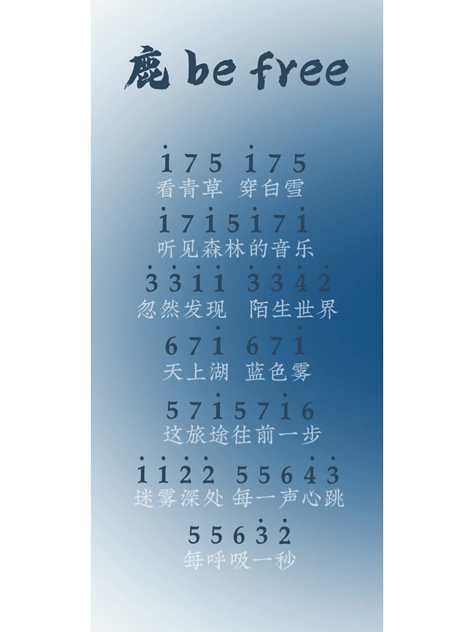 鹿 be free 钢琴简谱            看青草 穿白雪 听见森林72的音乐