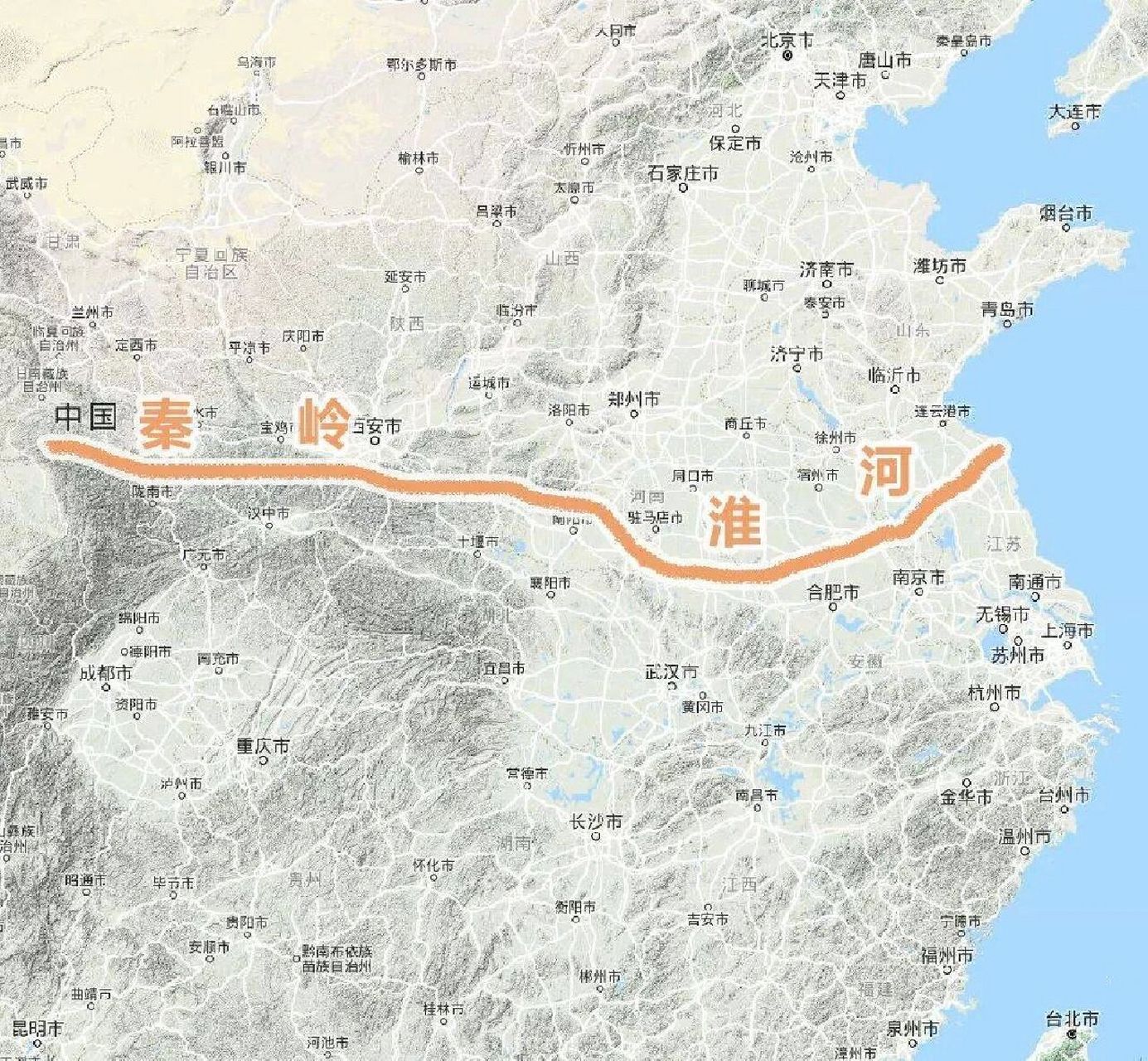 秦岭淮河一线是1908年才提出的南北分界线 南北分界线应该参考汉地