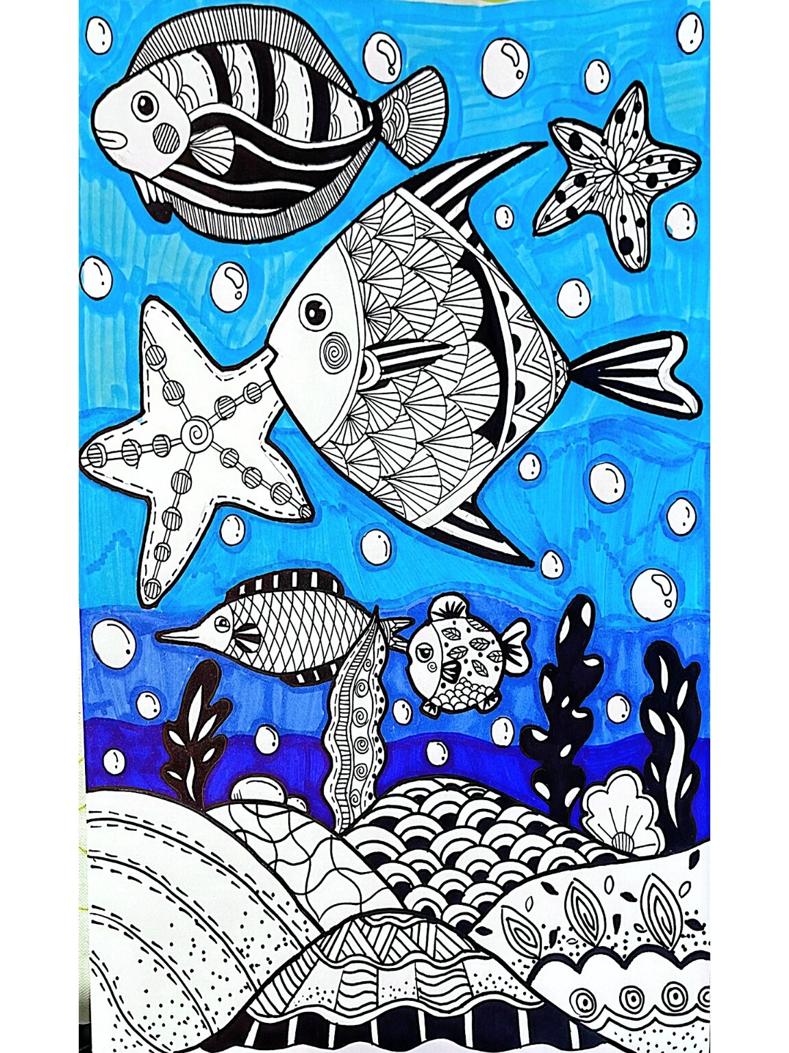 挑战打卡100幅线描画 《热带鱼95》#创意线描# #线描# #创意美术