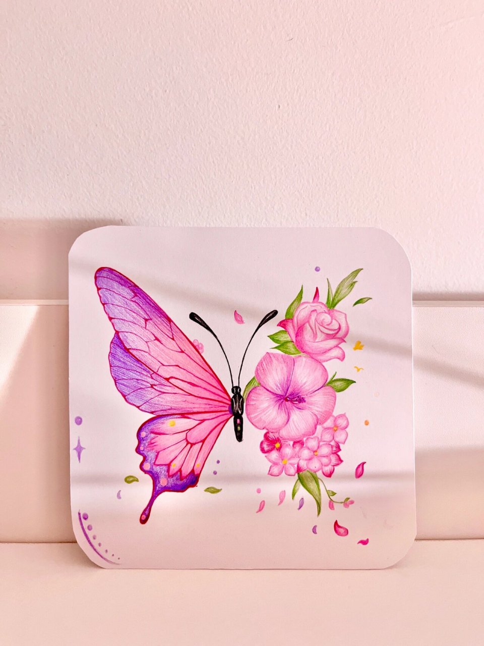 粉紫色蝴蝶彩铅画|蝶恋花|装饰画 蝴蝶是会飞的花,花是不会飞的蝴蝶