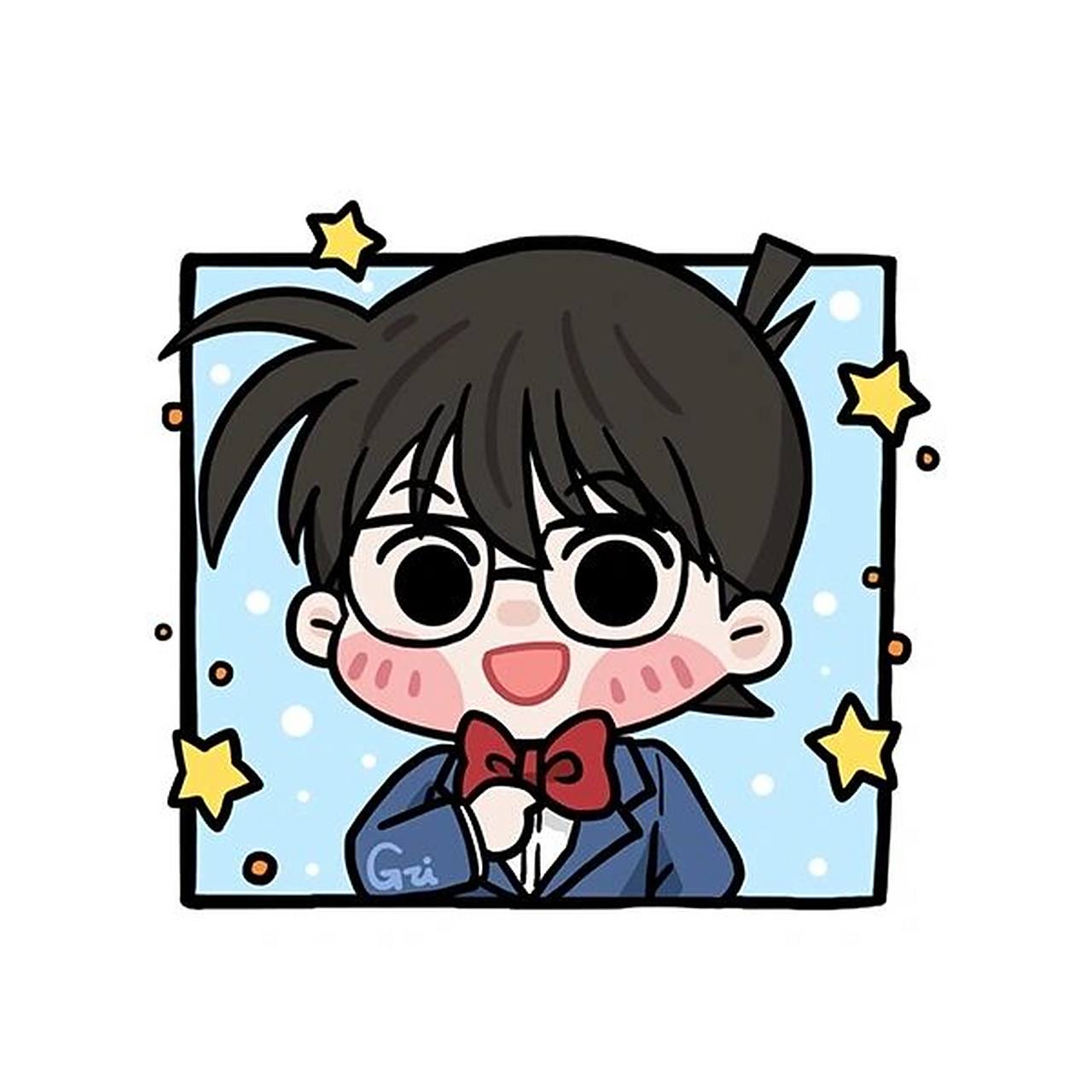 96萌小g爱涂鸦 《名侦探柯南》q版头像无水印 柯南系列完成了 旁边