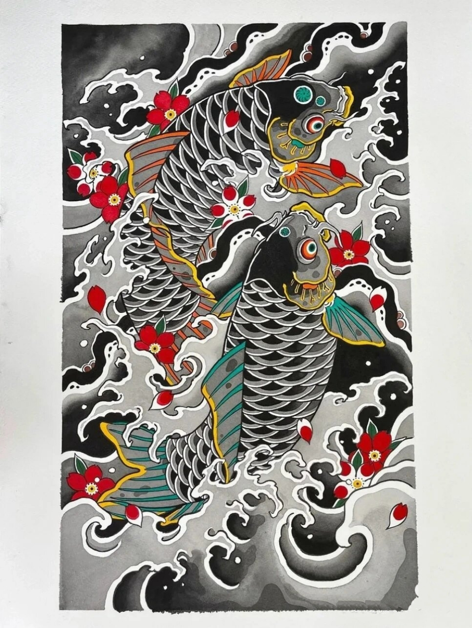 鲤鱼满背纹身图 日式传统 鲤鱼满背 喜欢点赞收藏哦