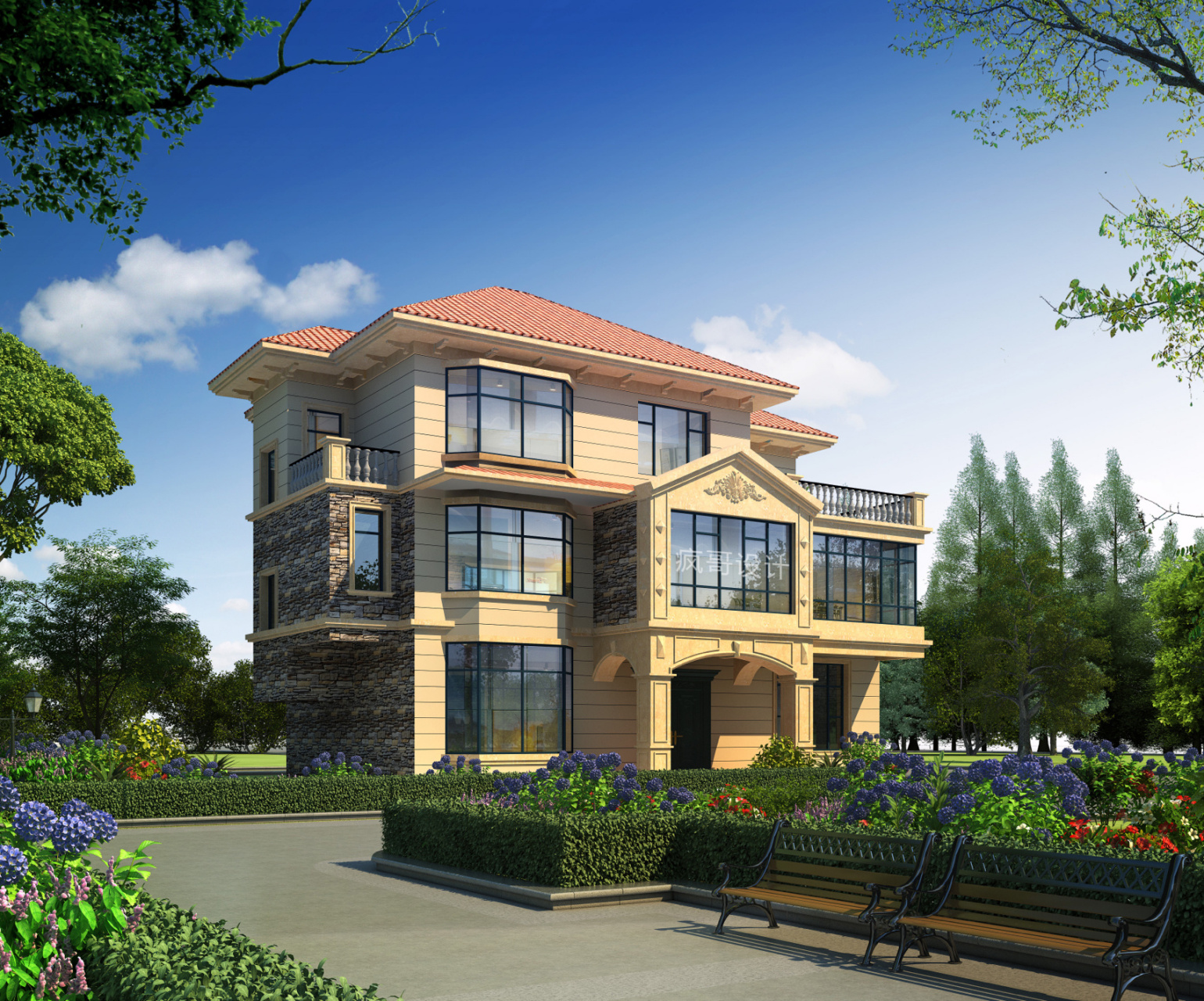 农村最美欧式别墅,橘红色屋顶,不一样的感觉 92信息开间:16.