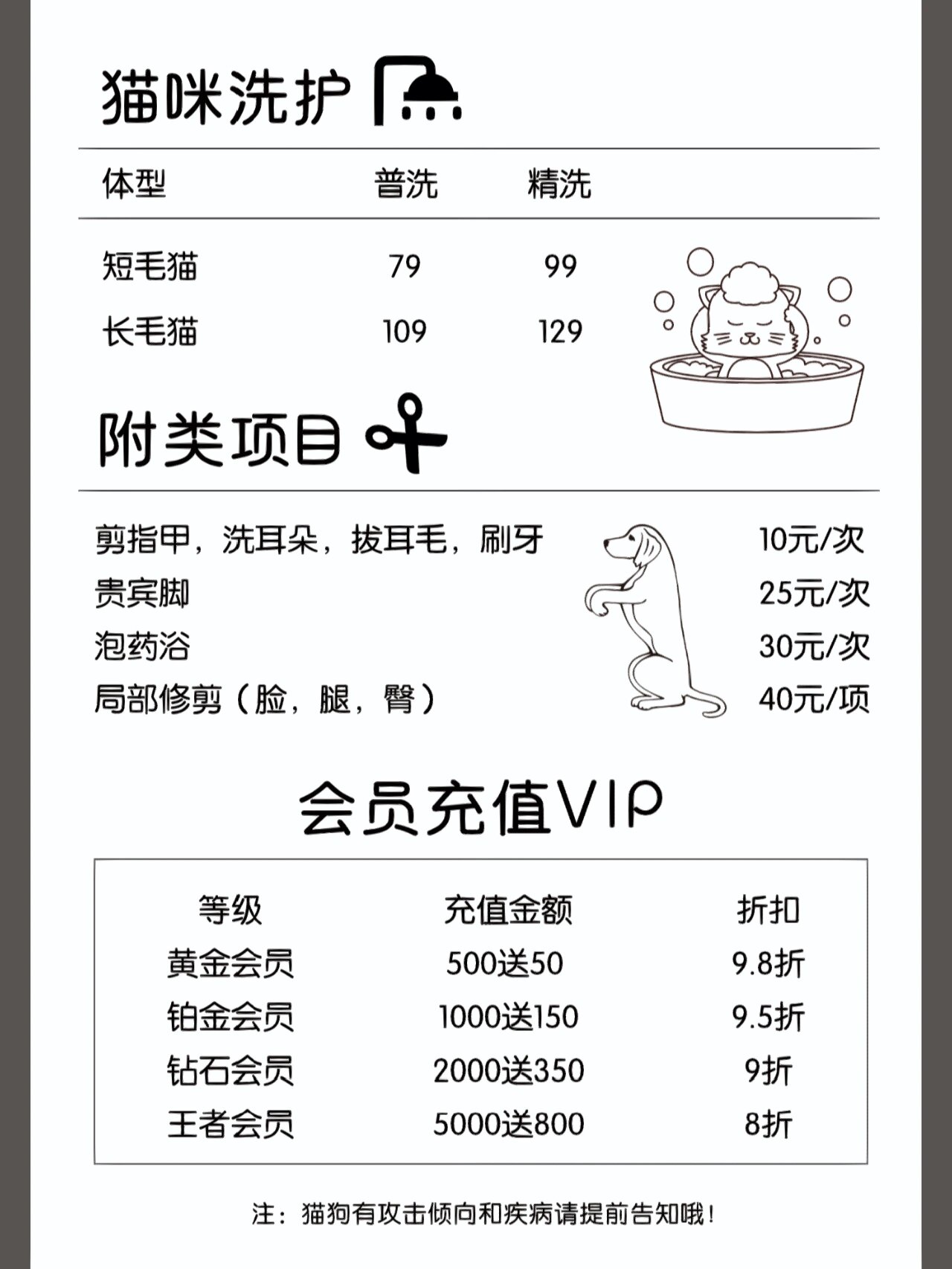 宠物店(价目表设计),简洁明了