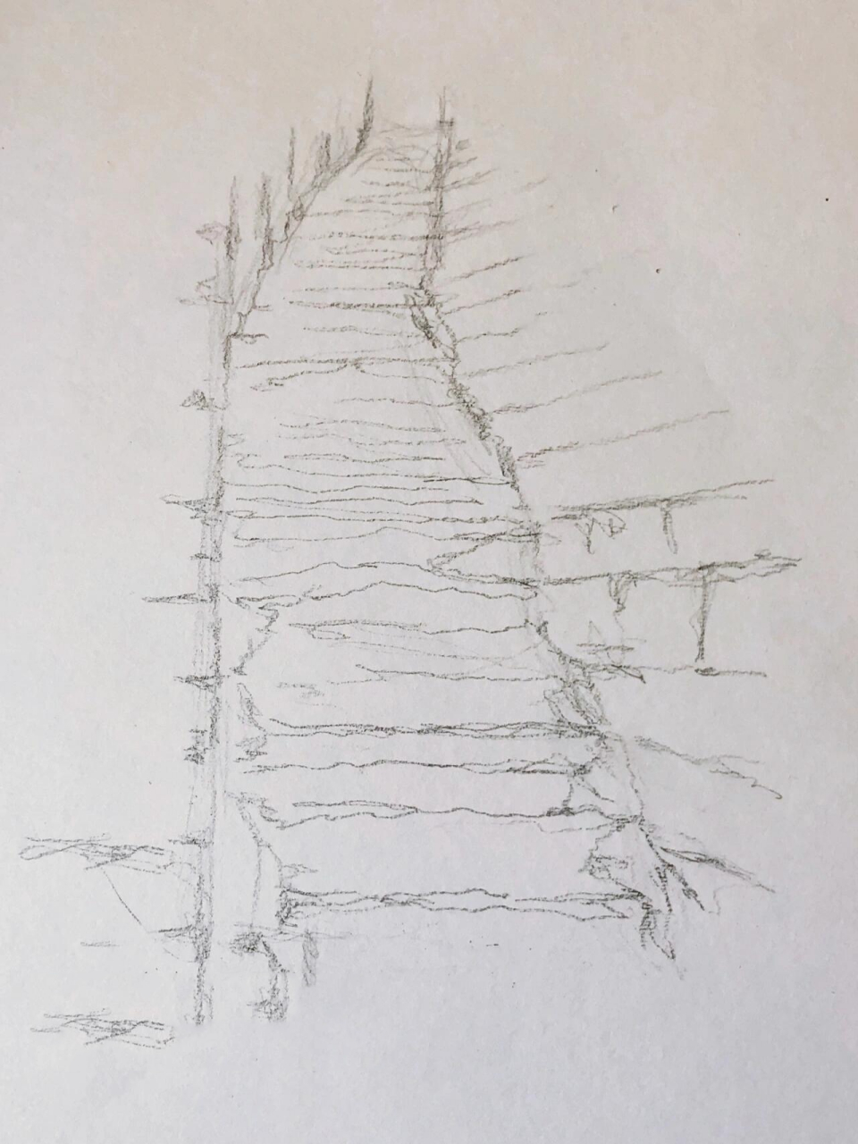 线描绘画-台阶 线描创作小画《乡间石阶》