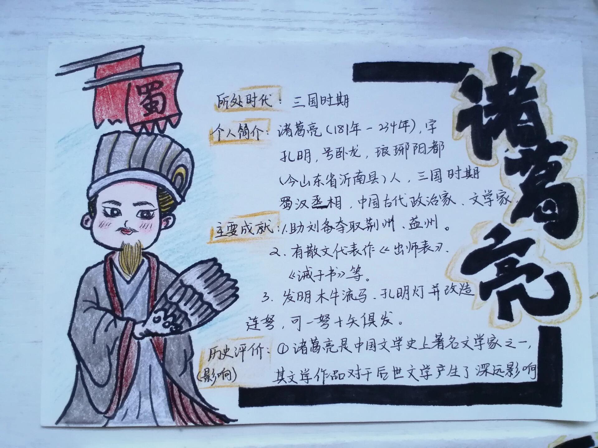 历史人物卡片(诸葛亮,霍去病,关羽)