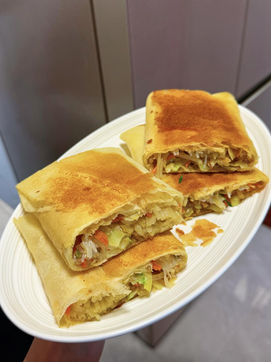 咔咔脆的菜煎饼 低卡煎饼卷菜 真的太好吃了