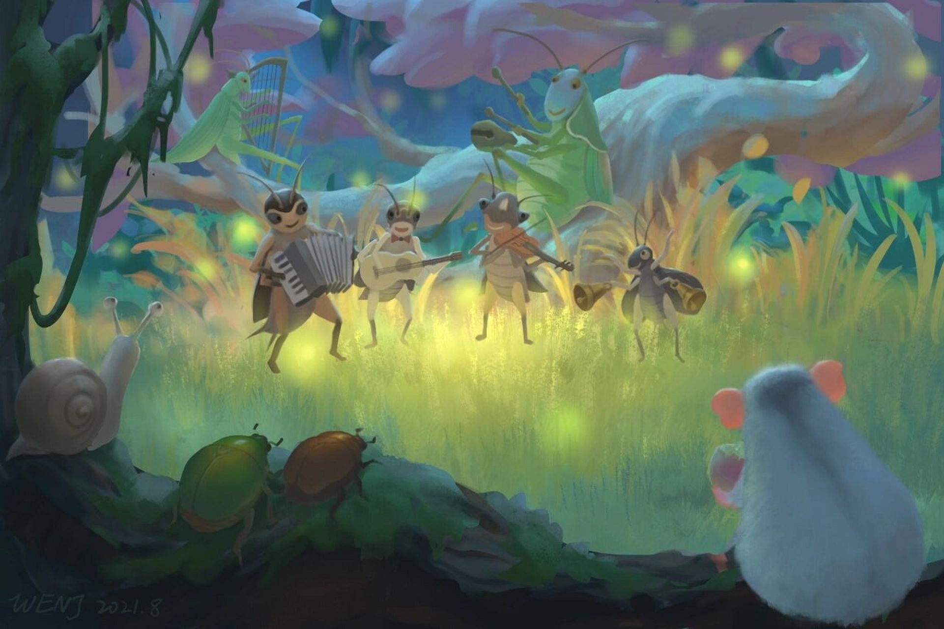 ipad绘画 | 初秋昆虫音乐会 不知不觉秋天渐渐来了,蝉鸣声已经越来越