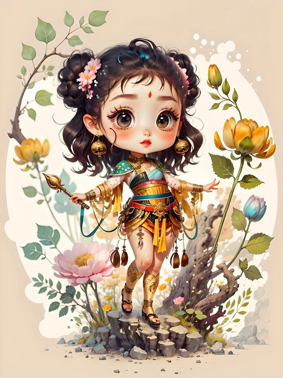 太美了吧ai绘画超精细可爱的q版古风娃娃图 #ai绘画有点东西# #插画师