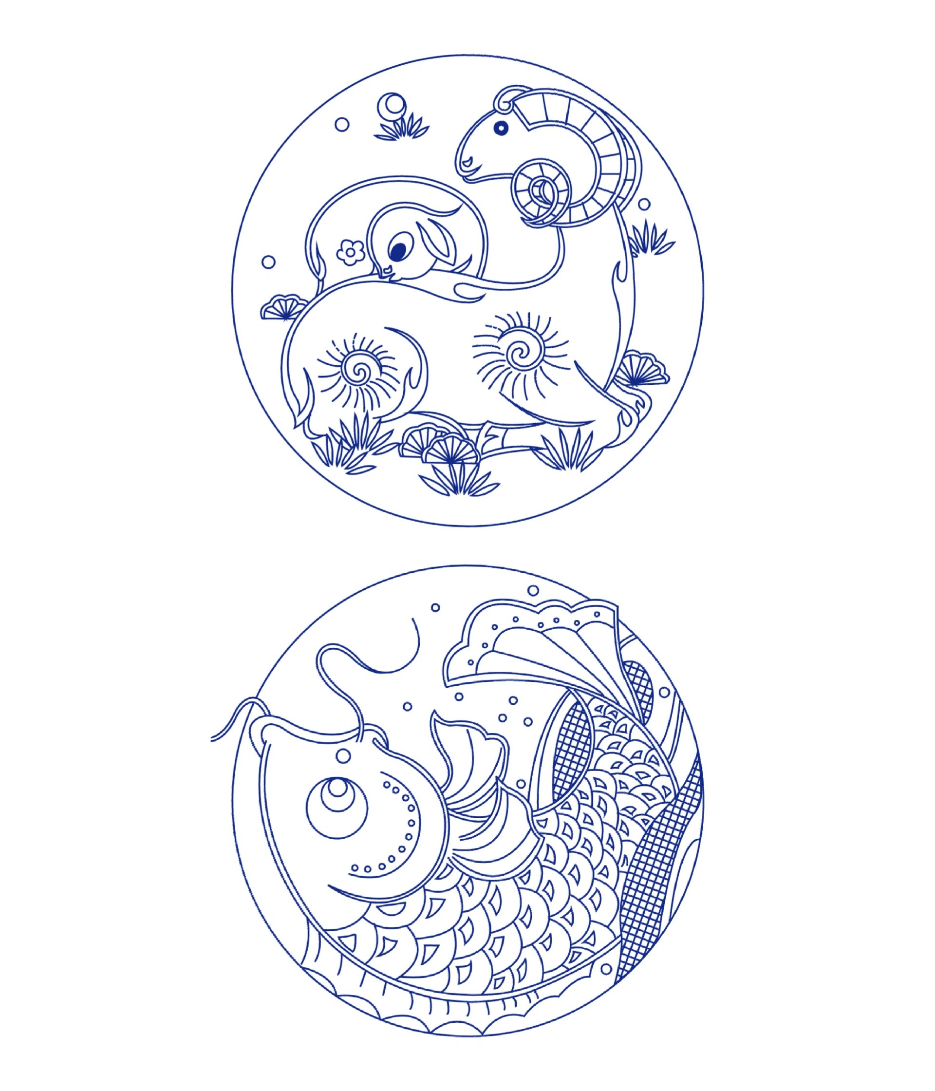 传统图案-羊,鱼纹样