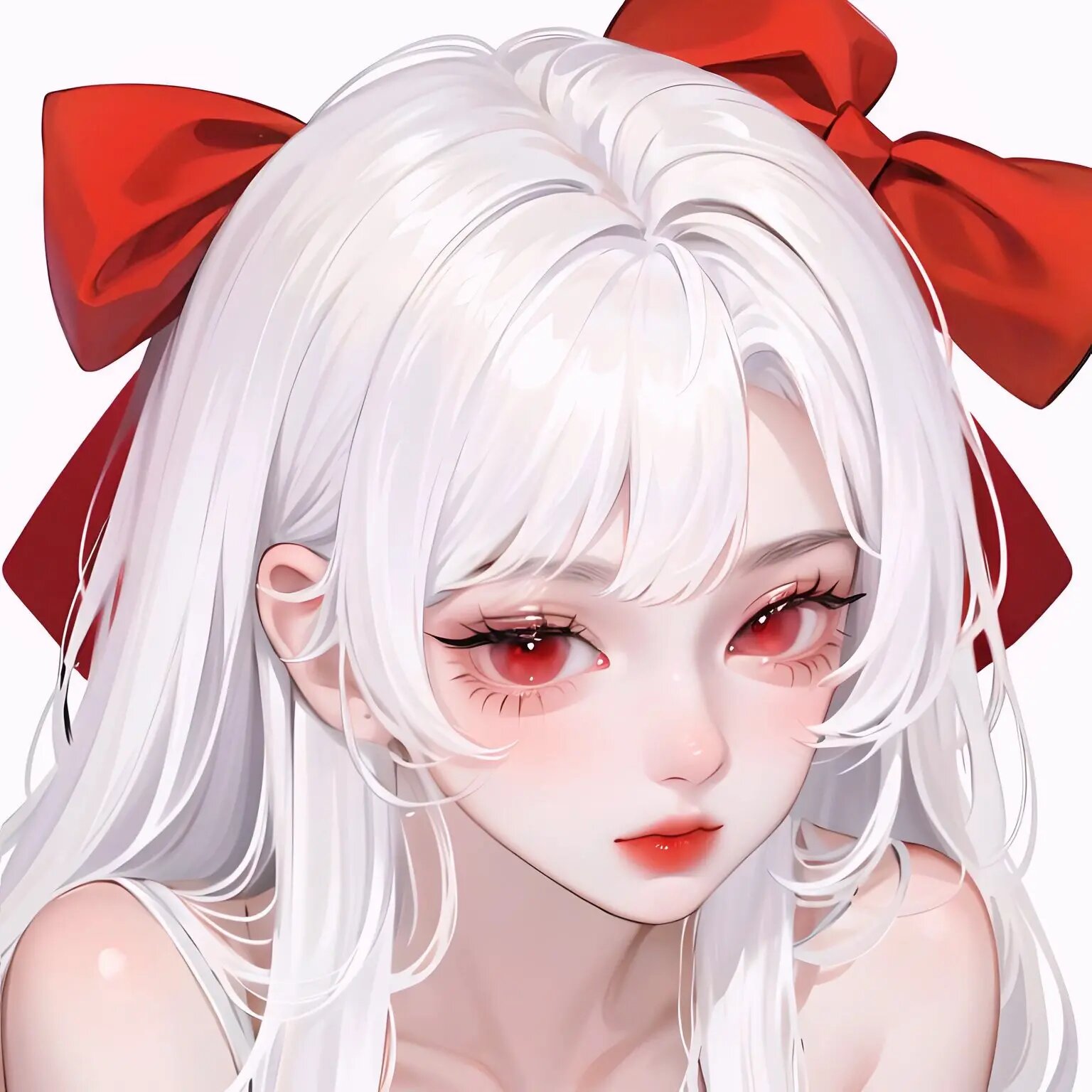 红色蝴蝶结白发头像
