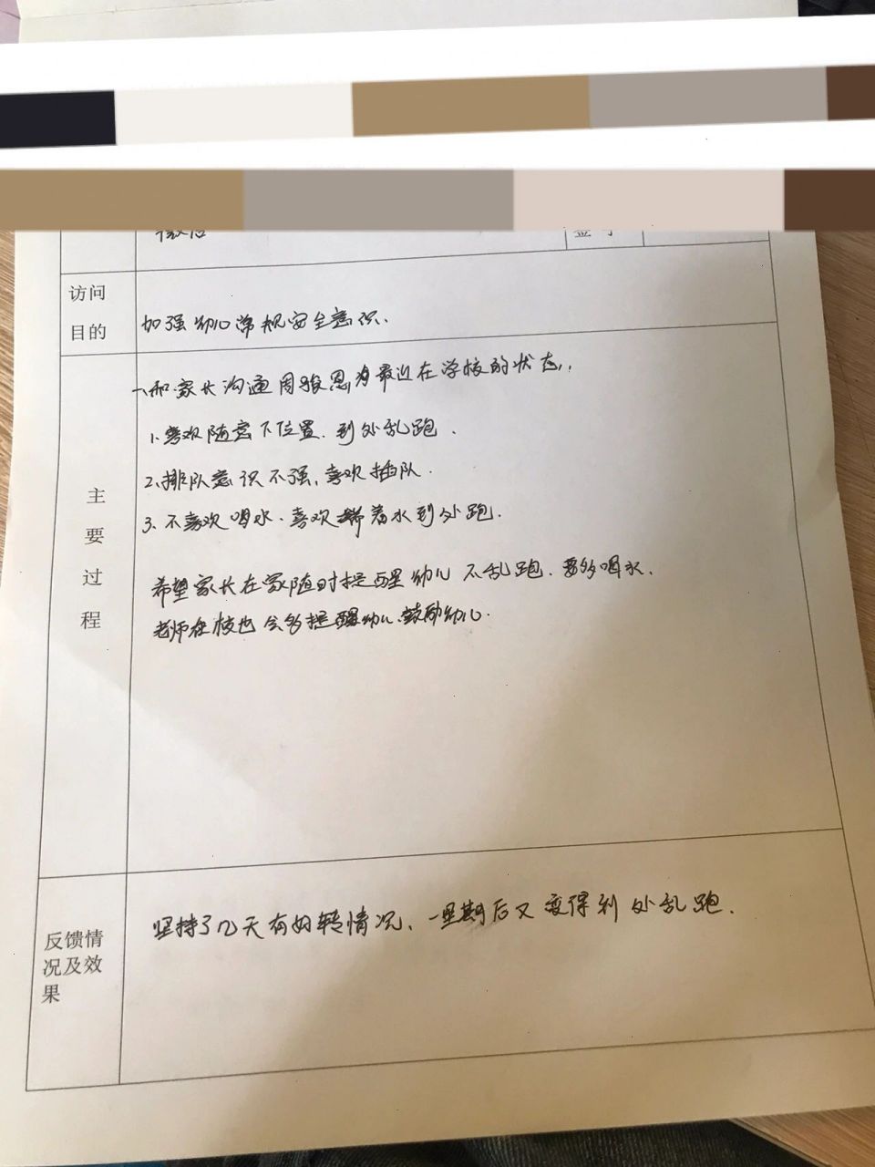 幼儿园家长工作记录表 大班家长工作记录表
