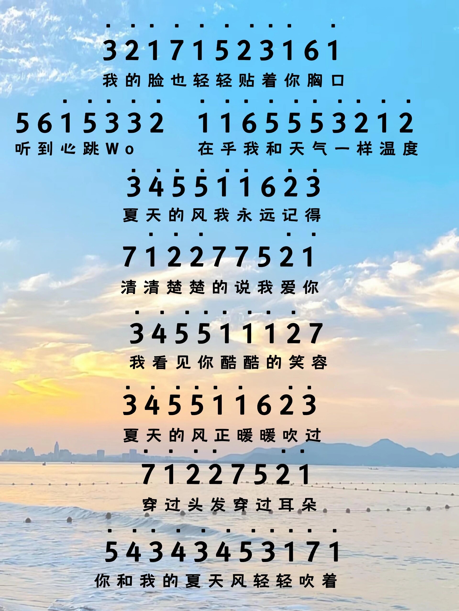 《夏天的风》拇指琴曲谱分享