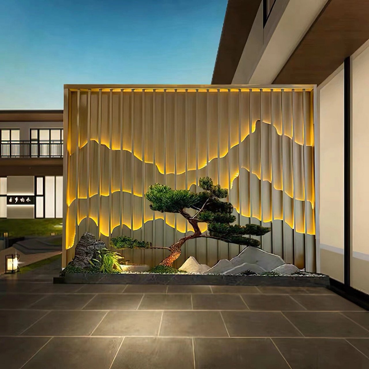 不锈钢屏风隔断 不锈钢假山屏风隔断户外格栅山水背景墙庭院金属景墙