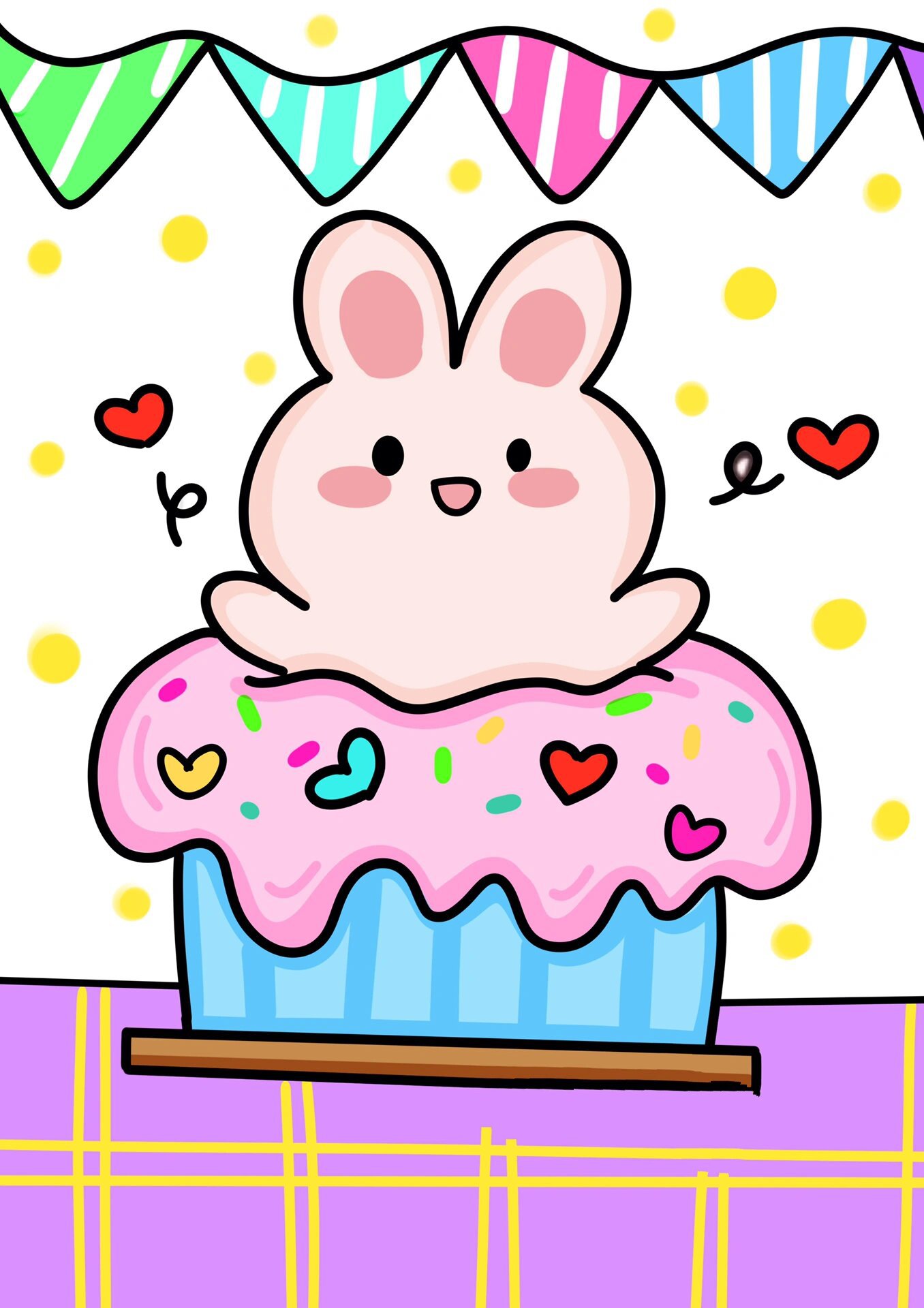 生日蛋糕儿童创意画 小兔子 简单 线稿