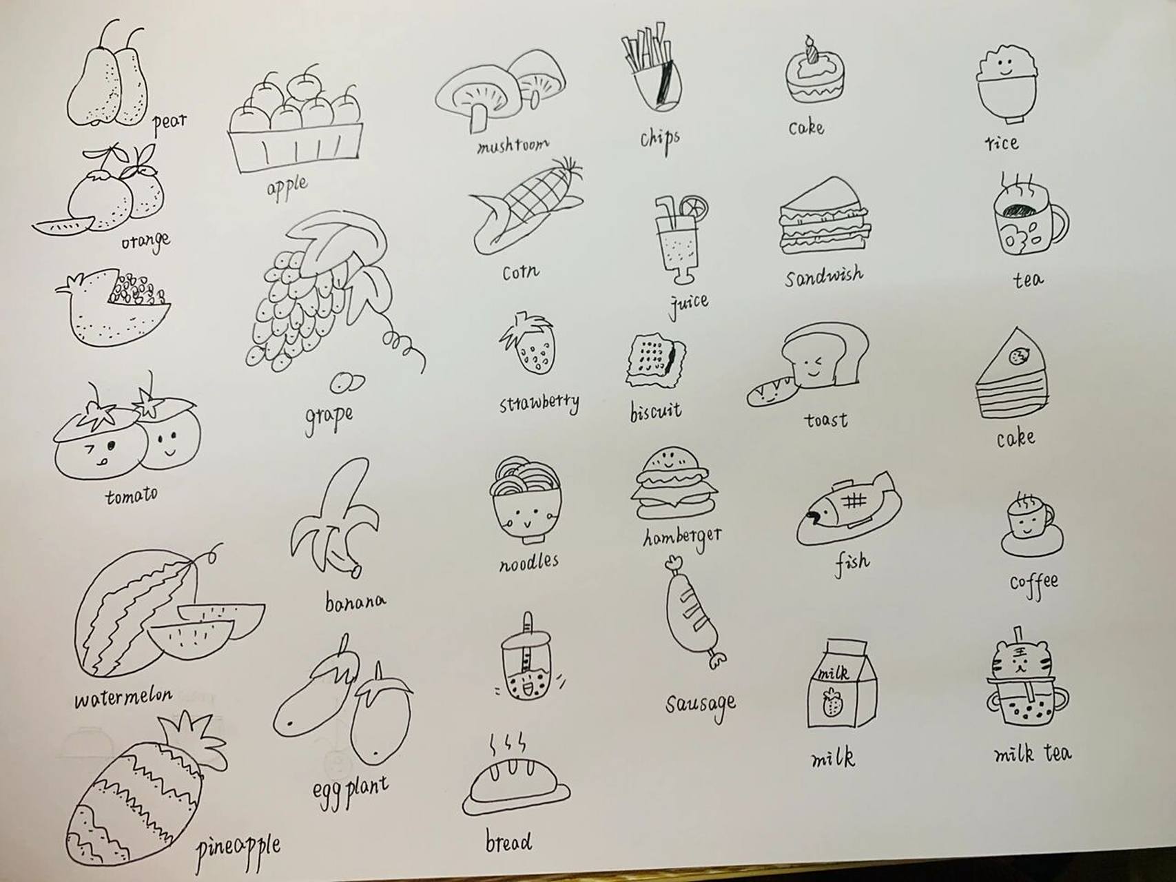 英语简笔画 蔬菜水果食物篇01 小学英语简笔画 食物 蔬菜 水果 饮料