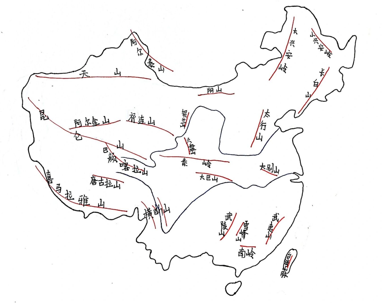 中国山脉与行政区记忆(手绘)