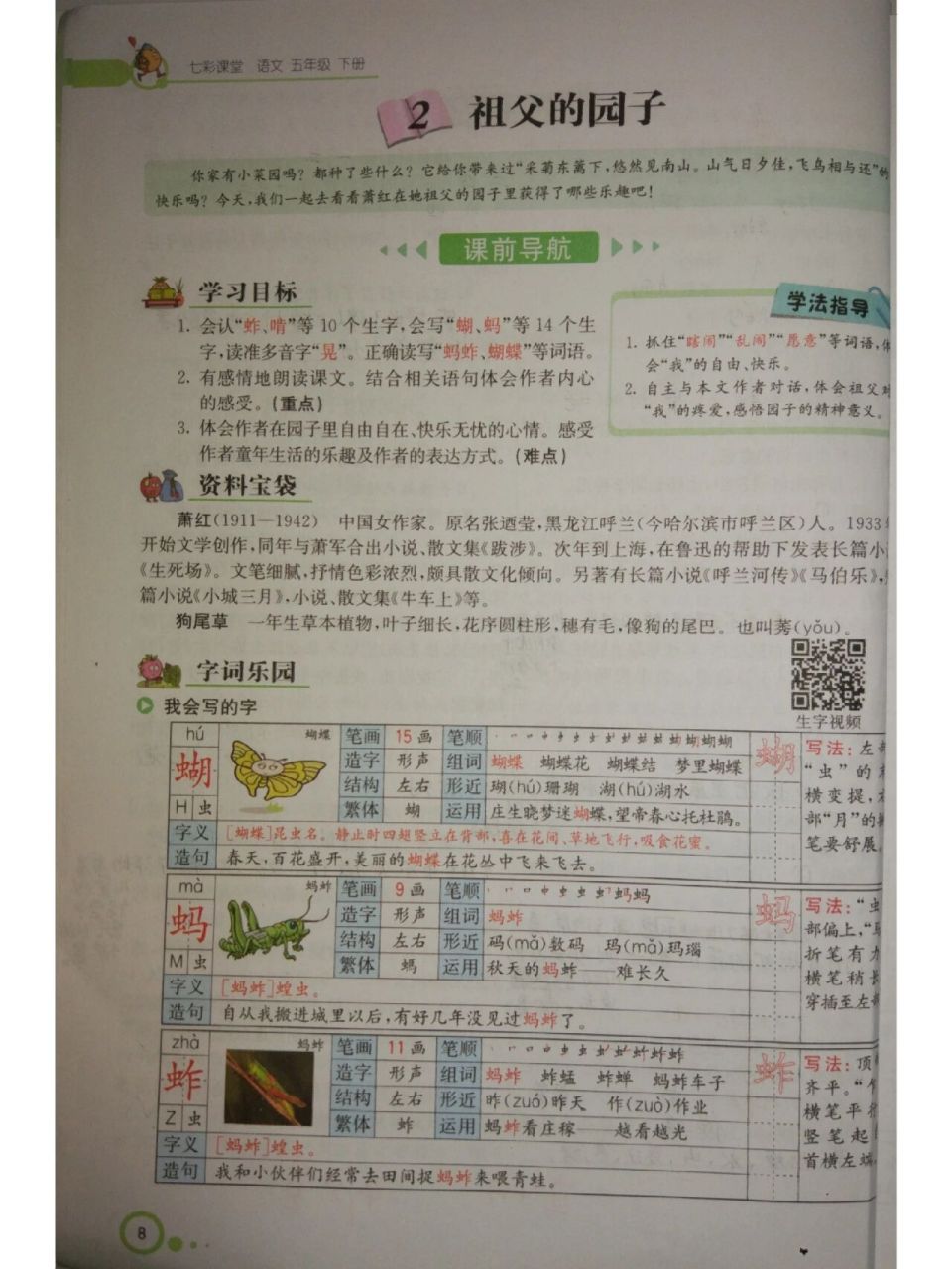 五年级下册语文人教版第二课《祖父的园子》