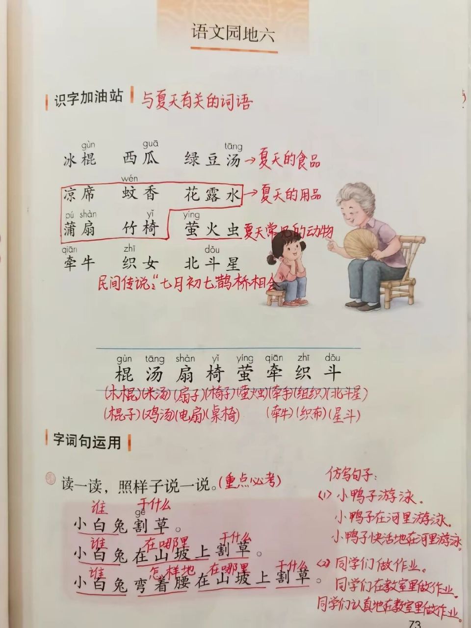 一年级下册《语文园地六》课堂笔记 重点:1,识字加油站中的词语,生字