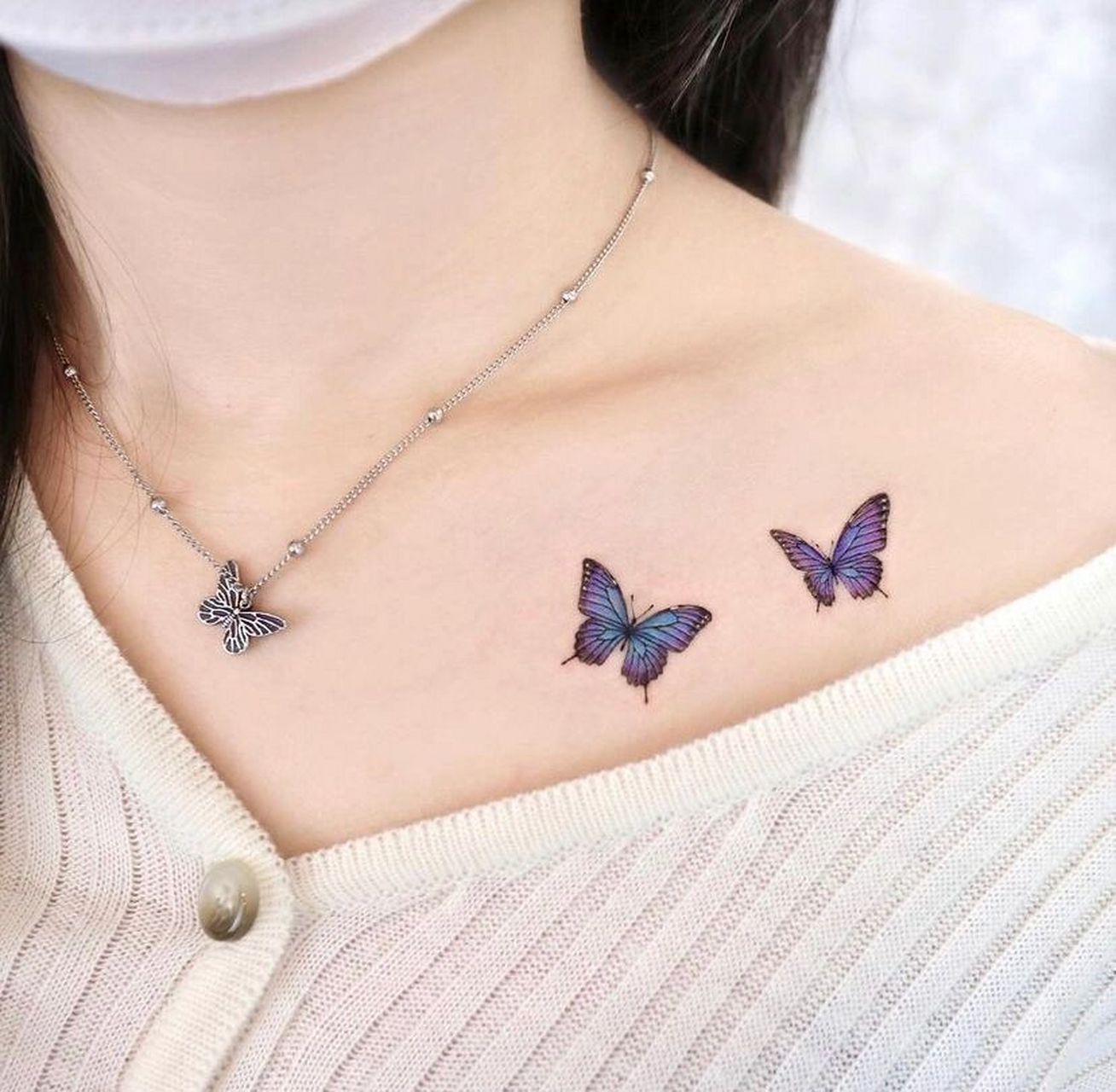 an-inktattoo | 锁骨纹身作品 ▫️ 花卉蝴蝶🦋 · ▫️