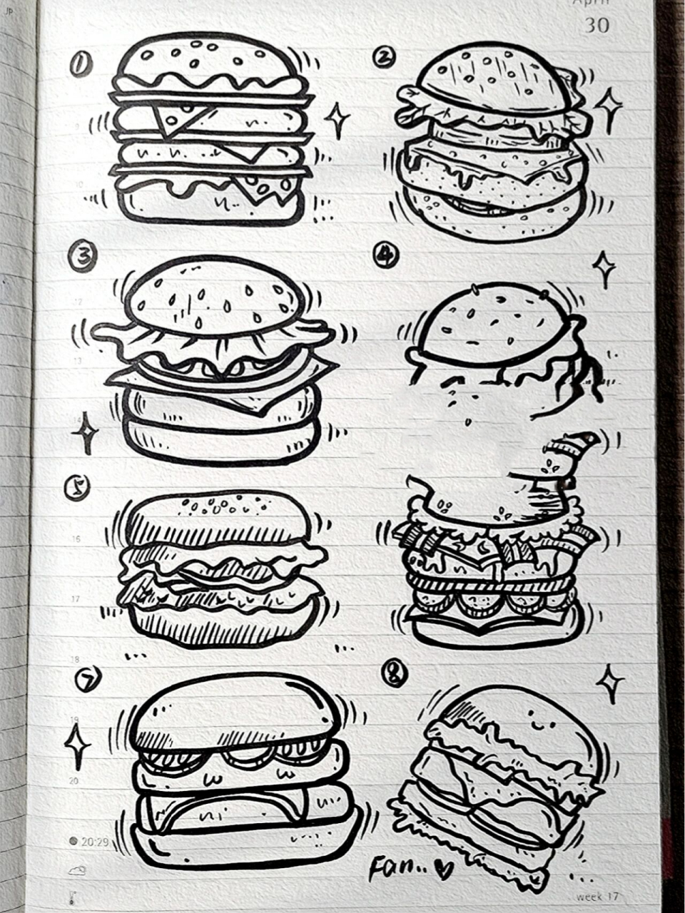 汉堡包怎么画 线描图片