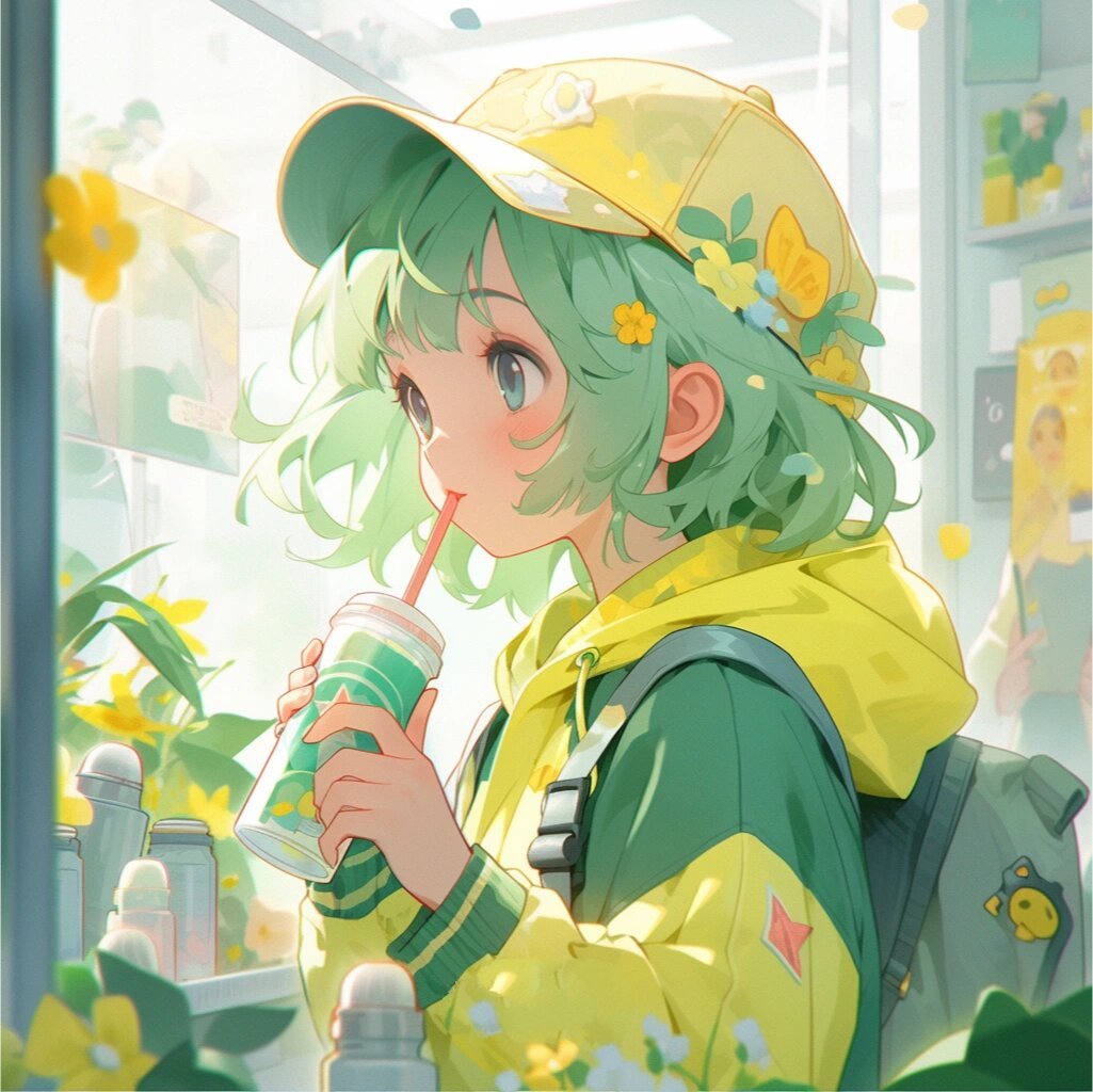 青春绿色系小女孩头像