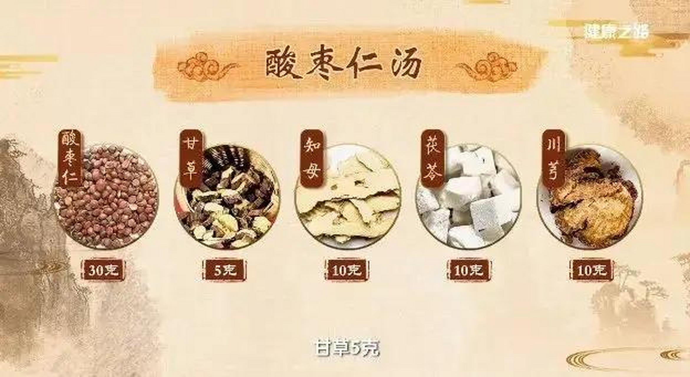 补肝血的补疏降 酸枣仁汤,酸枣仁补肝血;知母滋阴降火;茯苓安神;川芎