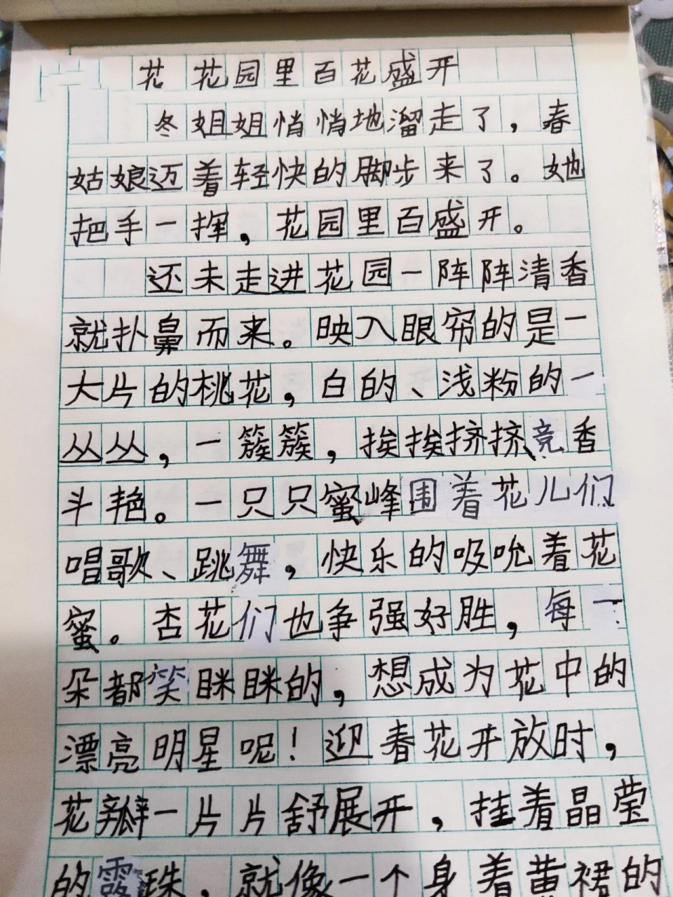 五年级周记《花园里百花盛开》 每周一记.坚持加油94