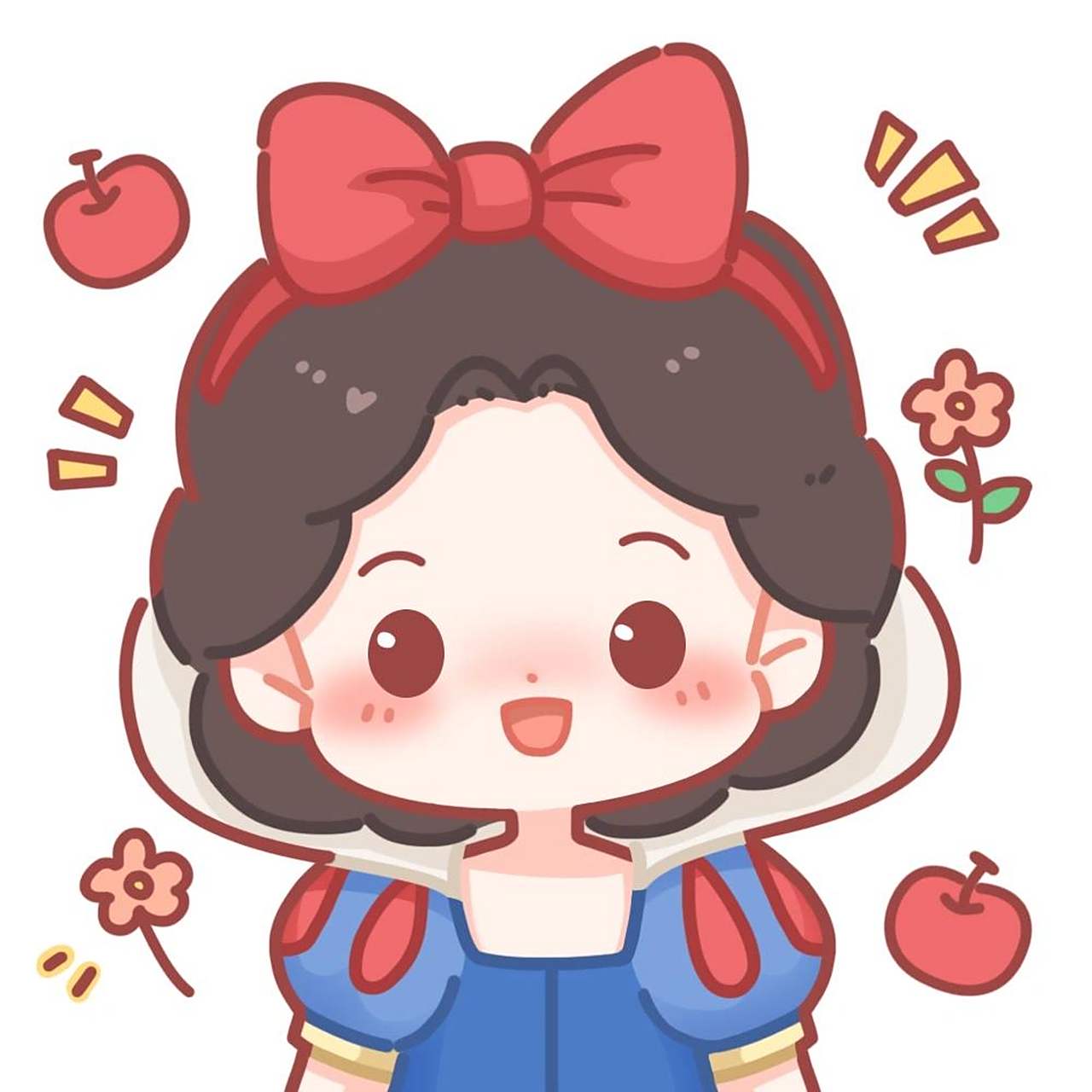 白雪公主小q版来了 觉得白雪公主的头发就是要黑黑的～所以调了两种