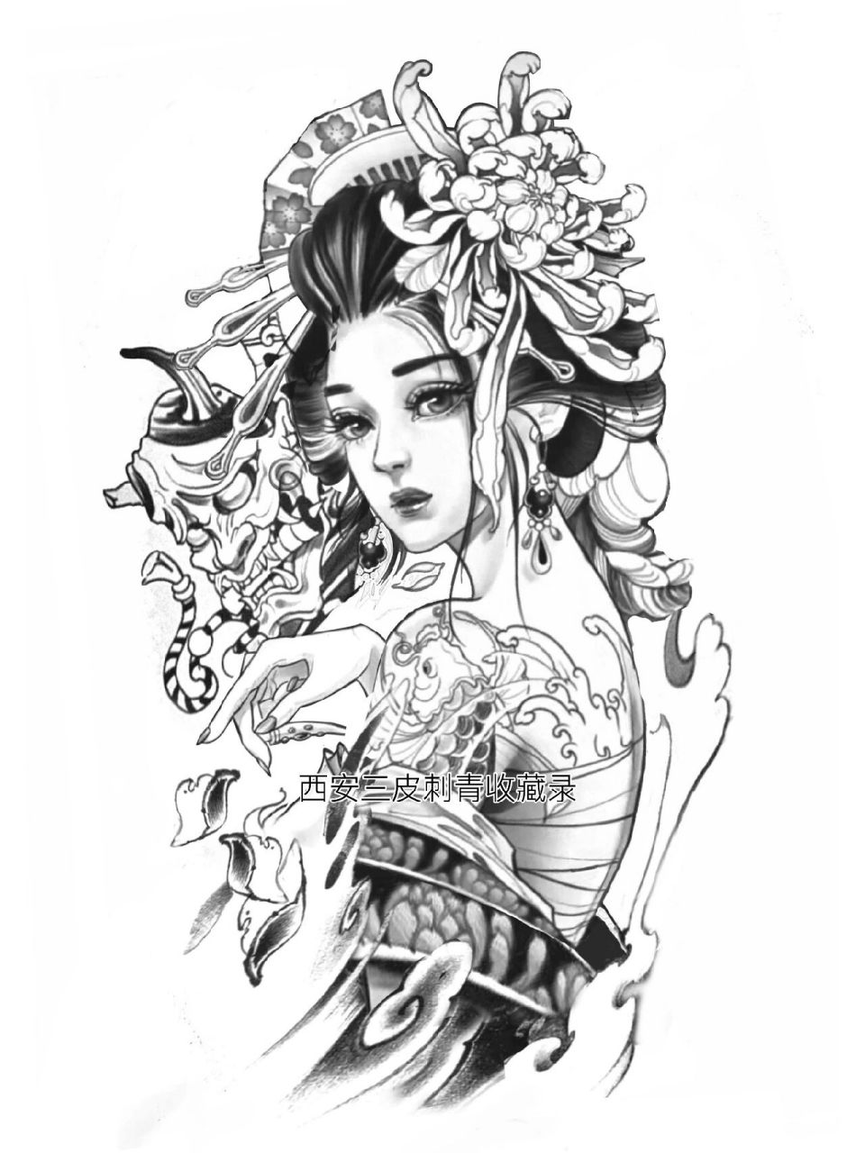 传统花臂纹身艺妓纹身手稿图案收藏2 艺妓手稿收藏合集2