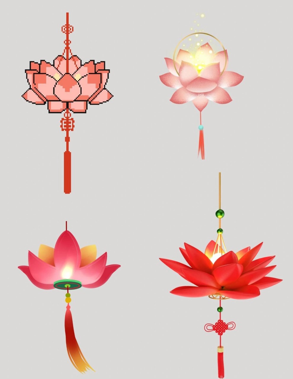 94古风莲花灯免抠素材分享png 莲花灯形似莲花,给人一种温暖的感觉