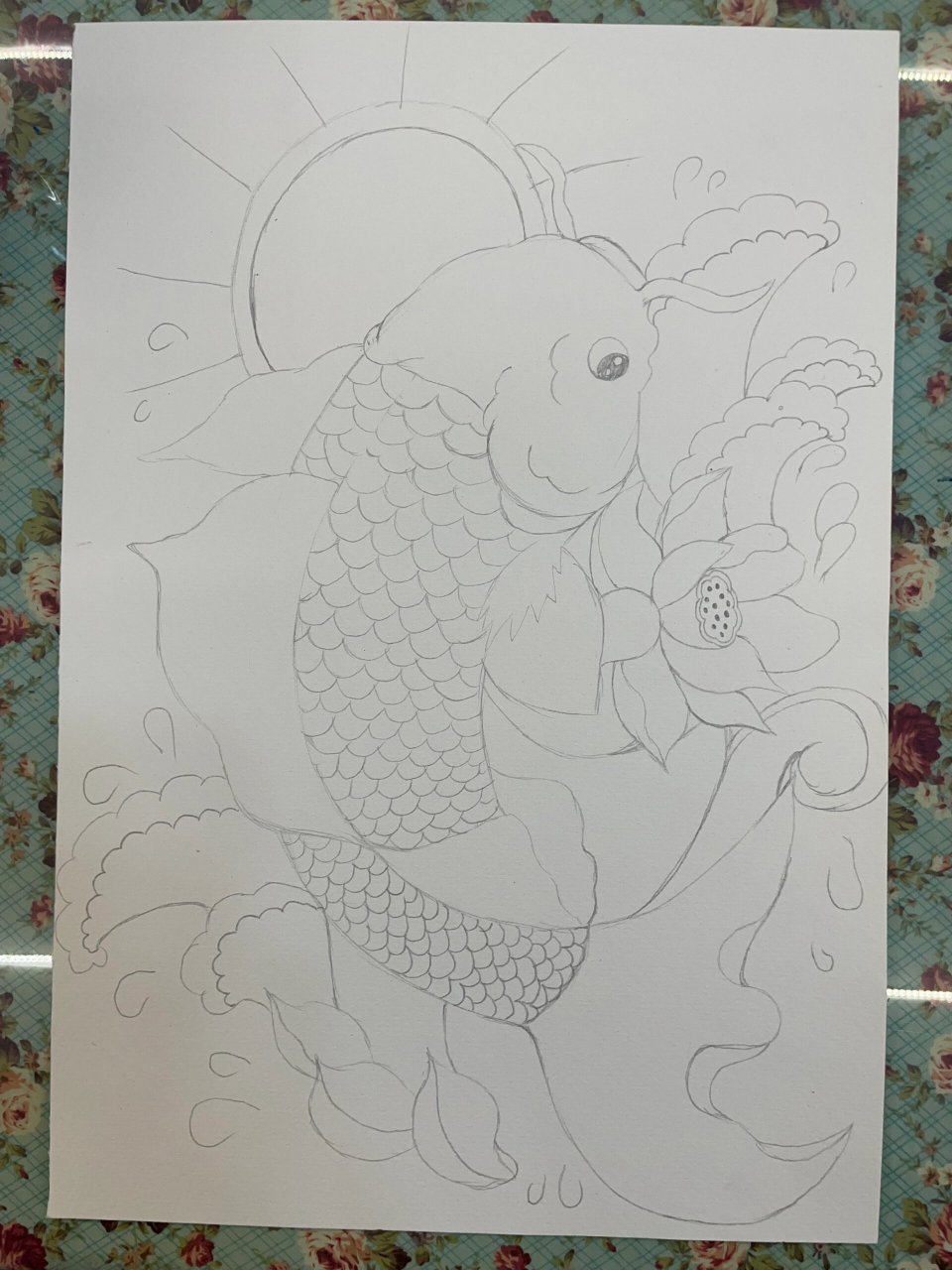 黑白线描—锦鲤鱼