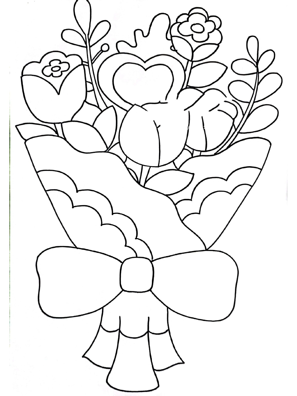 简单的母亲节手捧花丨儿童画附线稿