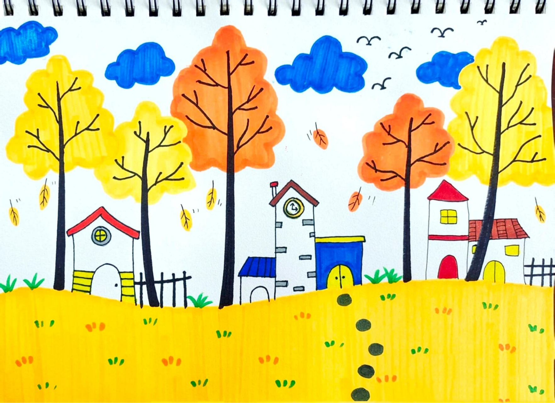 秋天的简笔画 彩色图片