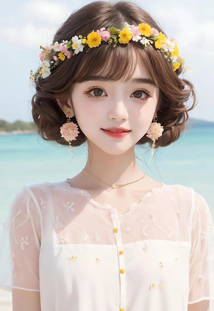 头戴花环的少女