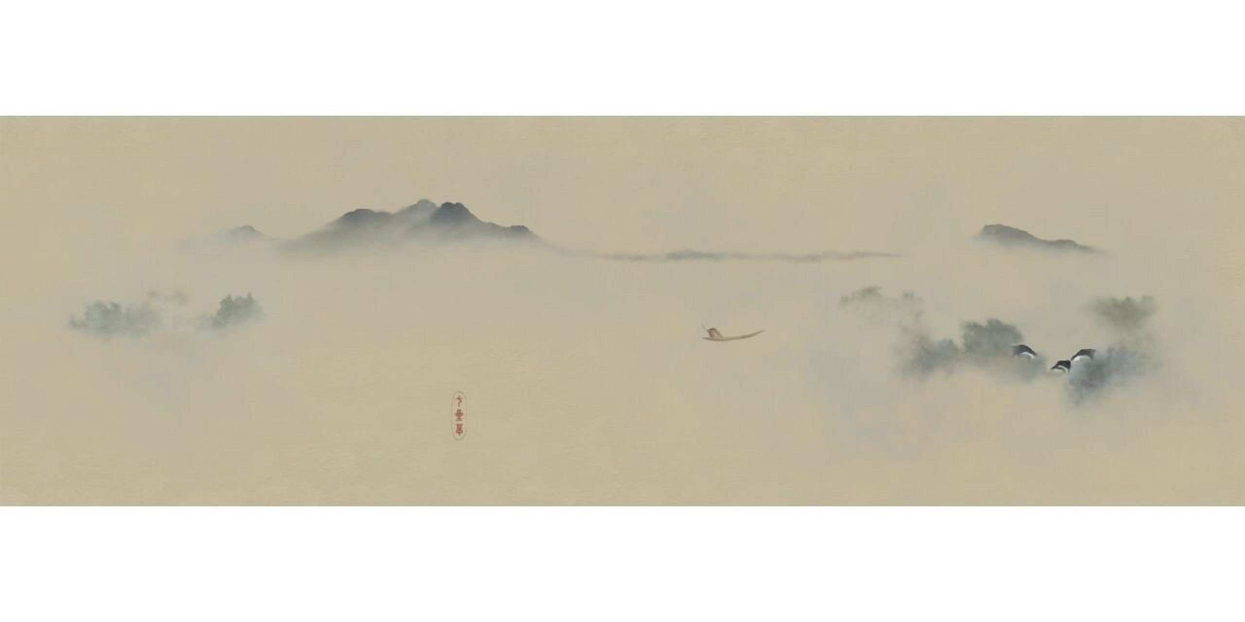 彩墨国风 仿南宋《洞庭秋月图》#水墨画# #国风# #插画# #意境# #和纸