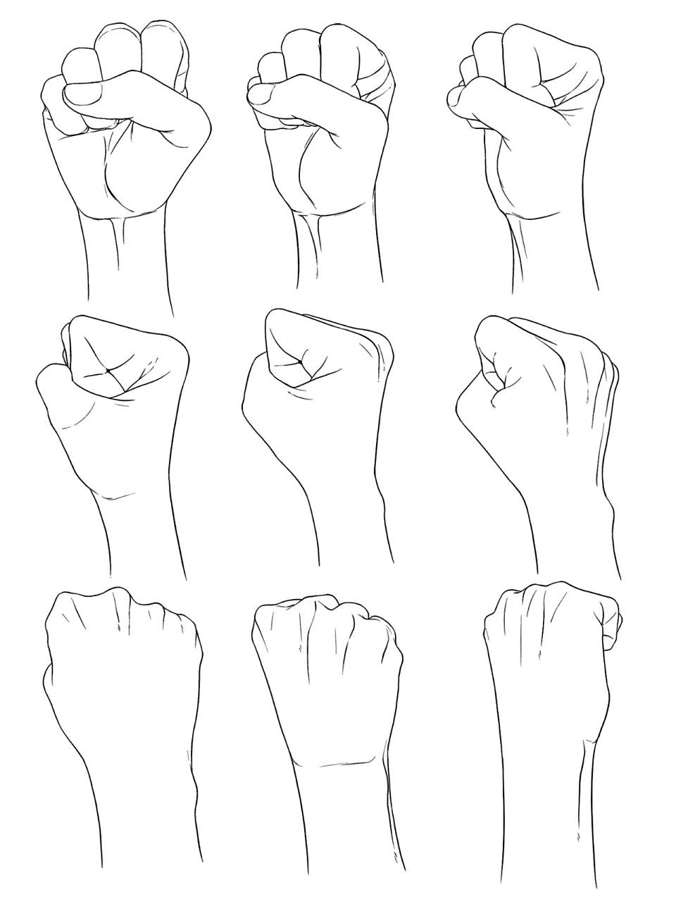 拳头的各个角度绘制参考