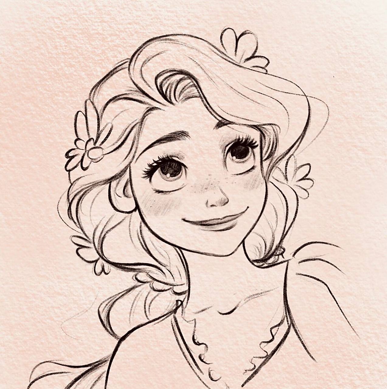 来一个迪士尼长发公主,依然是线稿练习～一起进步手绘铅笔线稿临摹