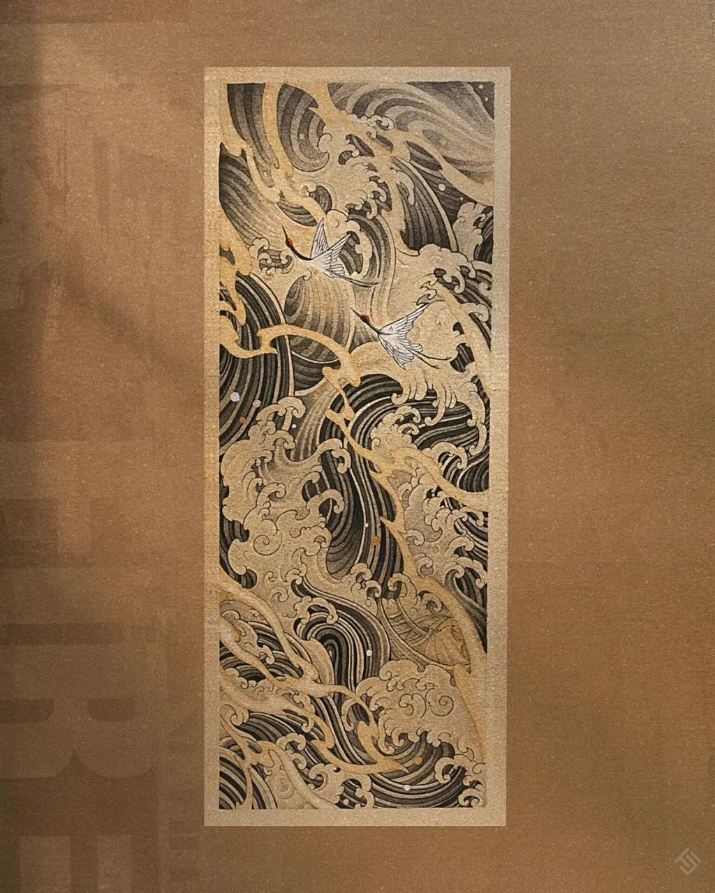 国风新传统·海浪白鹤 国风新传统纹身刺青手稿. 心似白鹤 身如船.