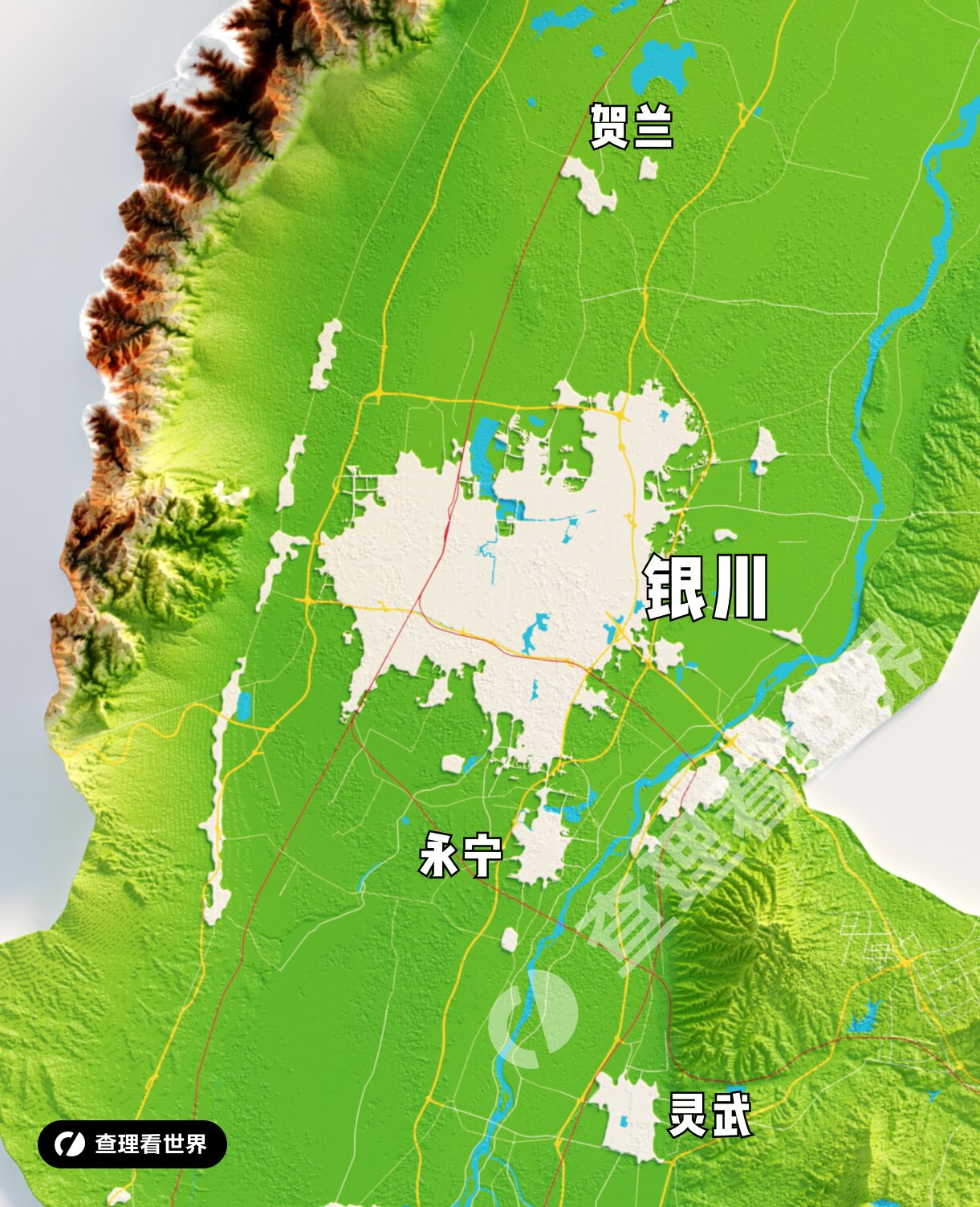 宁夏高清3d地形地图(6000x6000像素