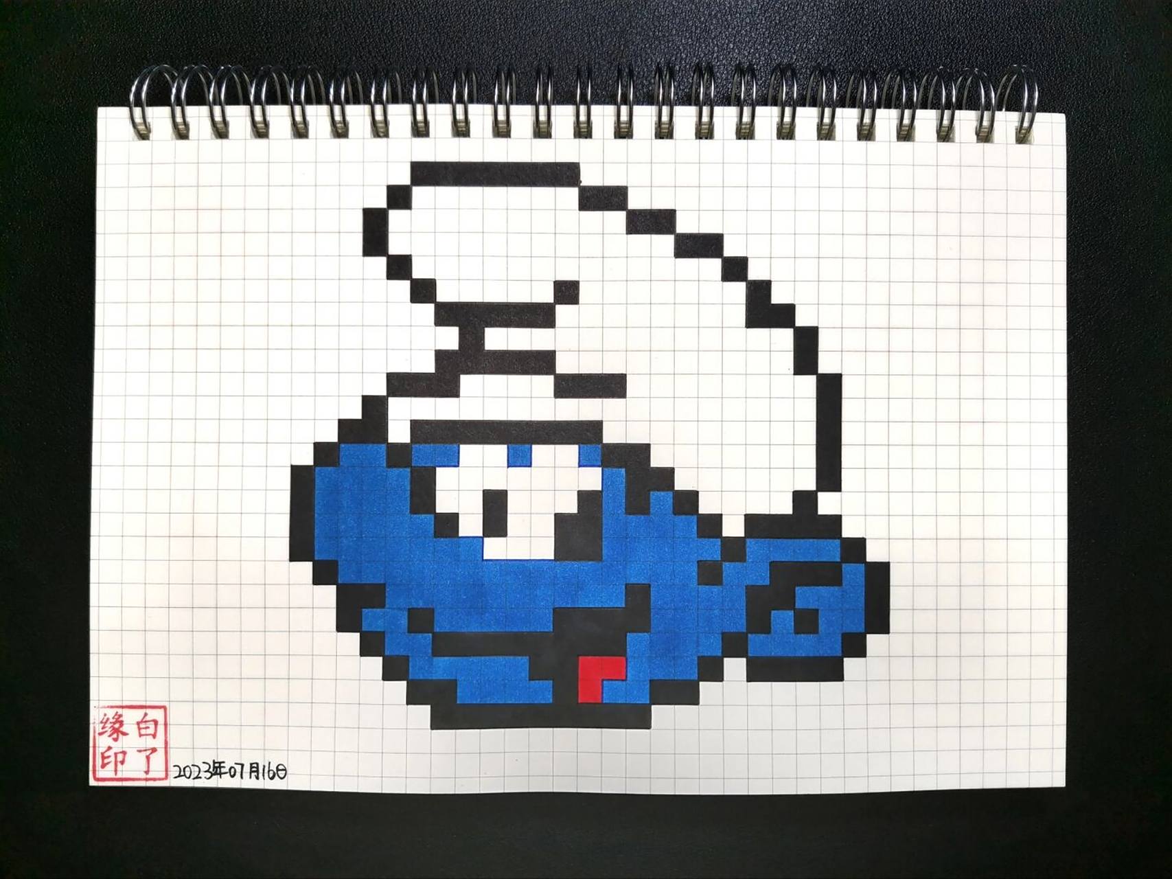 像素画 蓝精灵 临摹非原创029499绘画78柠枫呦 a5网格本 5mm