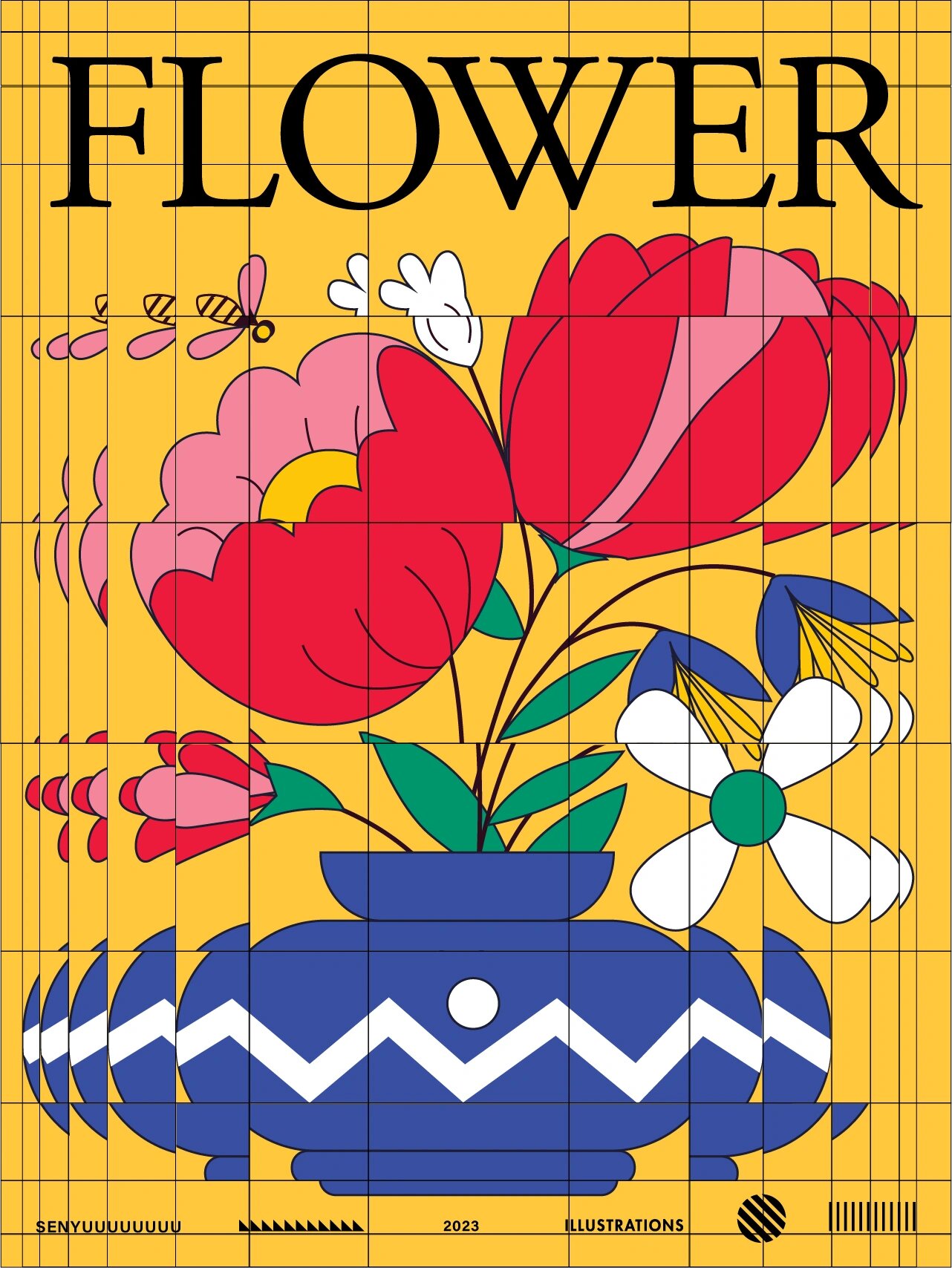 96图形设计丨自然生长的几何分割花卉海报 99花卉的造型越来越