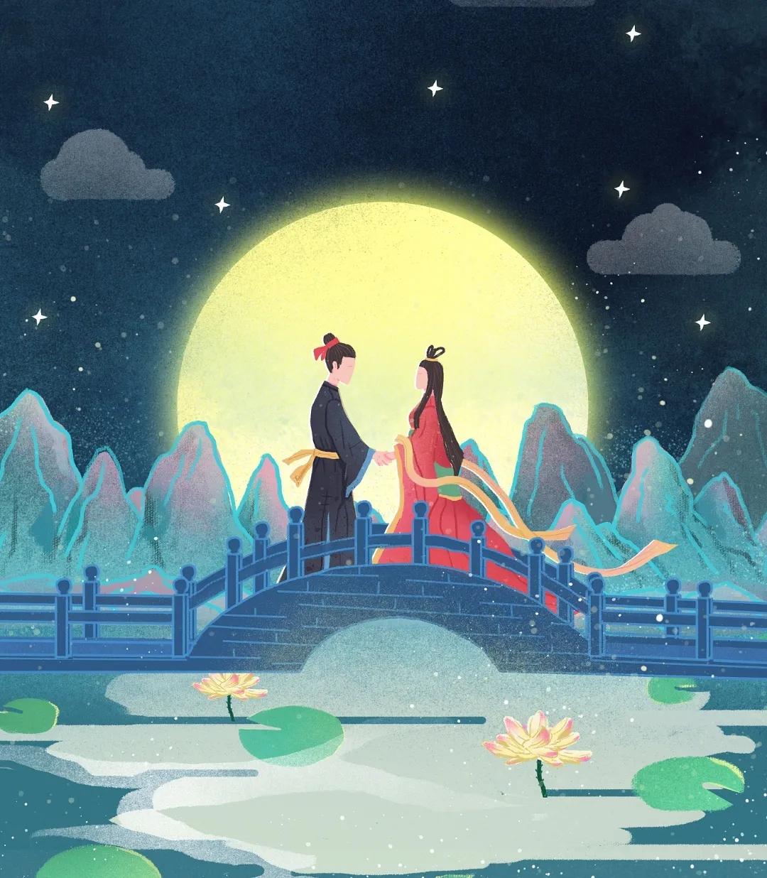 虽然相聚的日子短暂,只有一年一度,然而相思无绝牛郎织女在鹊桥舍会