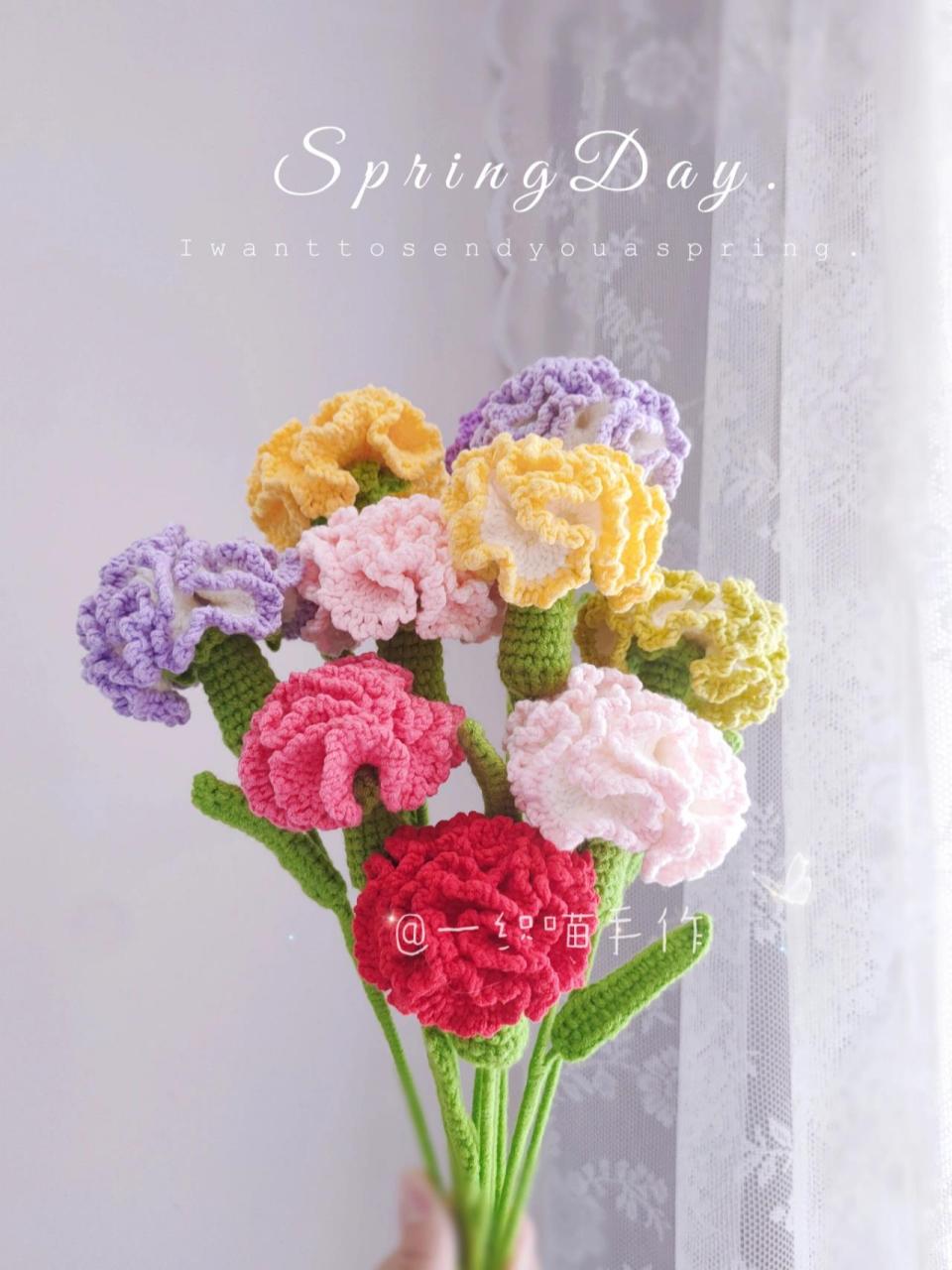 康乃馨98花束钩织(原创超详细图文教程) 母亲节要到了,康乃馨必备款