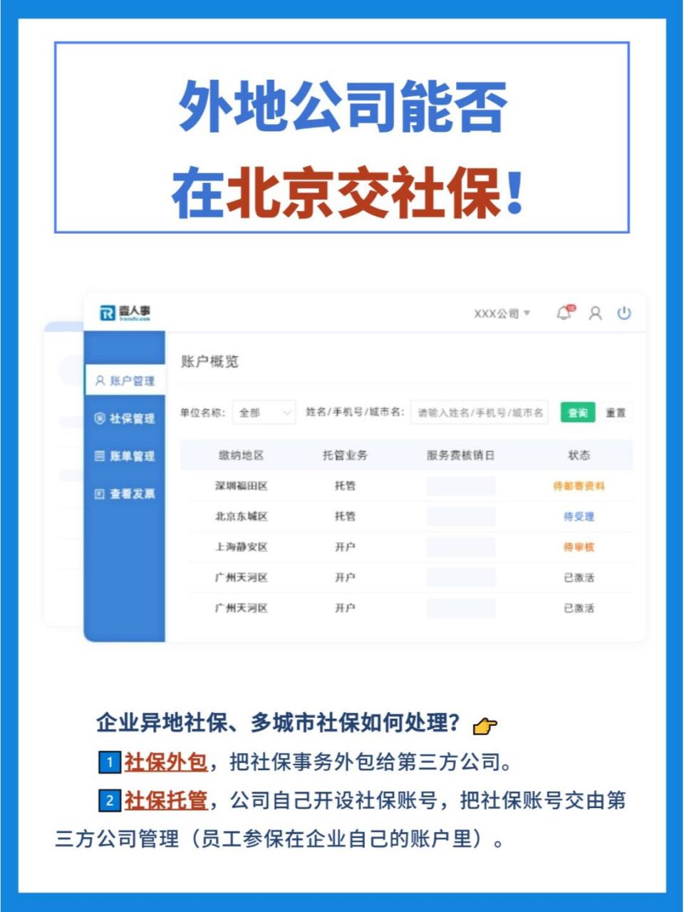 外地公司能否交北京社保! 答案是可以的,可以通过社保外包的方式缴纳!