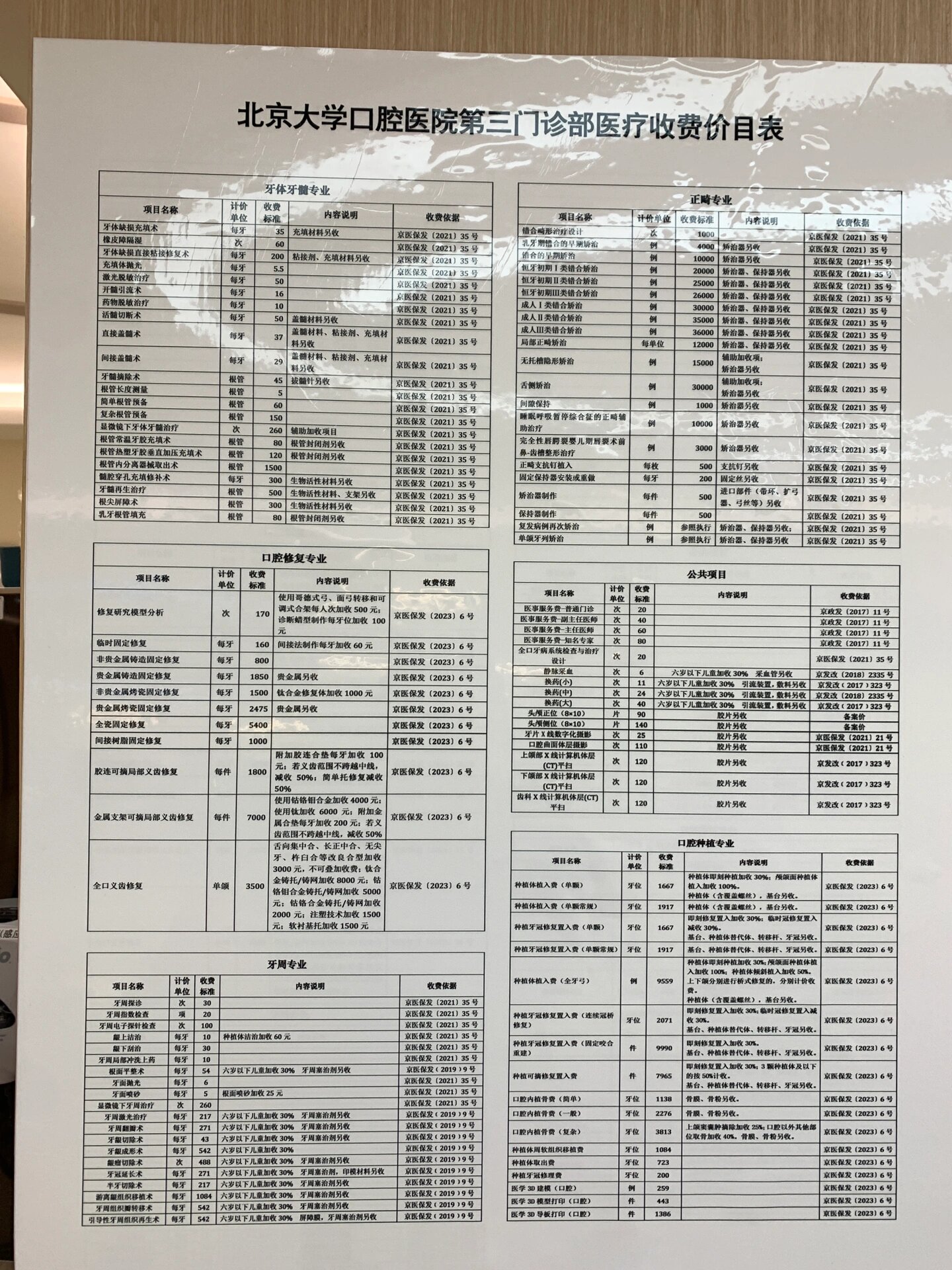 北大口腔牙正畸价目表图片