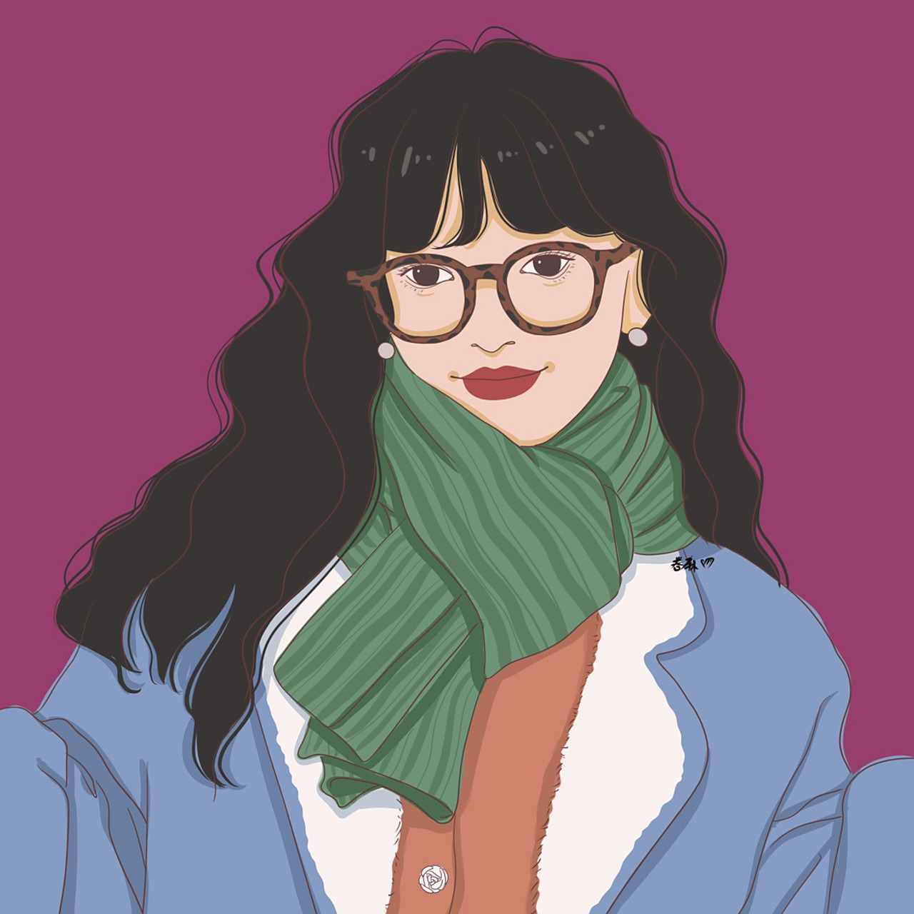 插画 | 头像 | 羊毛卷戴豹纹眼镜的女生 图片92二改92商用92去