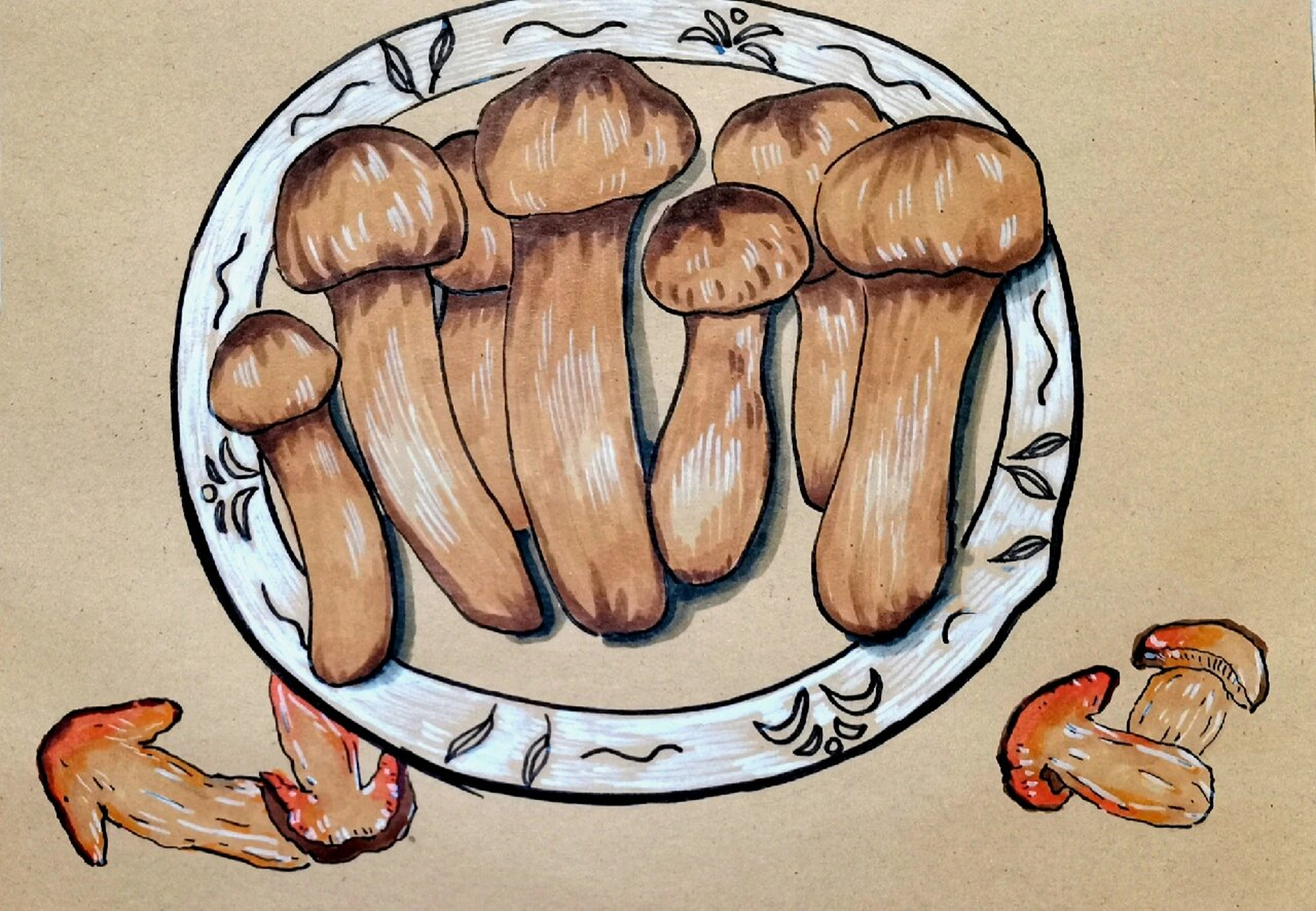 大自然的馈赠 | 松茸 |创意画 菌中之王松茸创意画,有ppt课件.